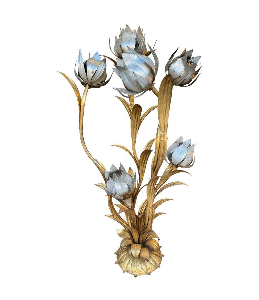 A wonderful 1960s Italian gilt metal flower lamp with 7 lights in the flowers 12
