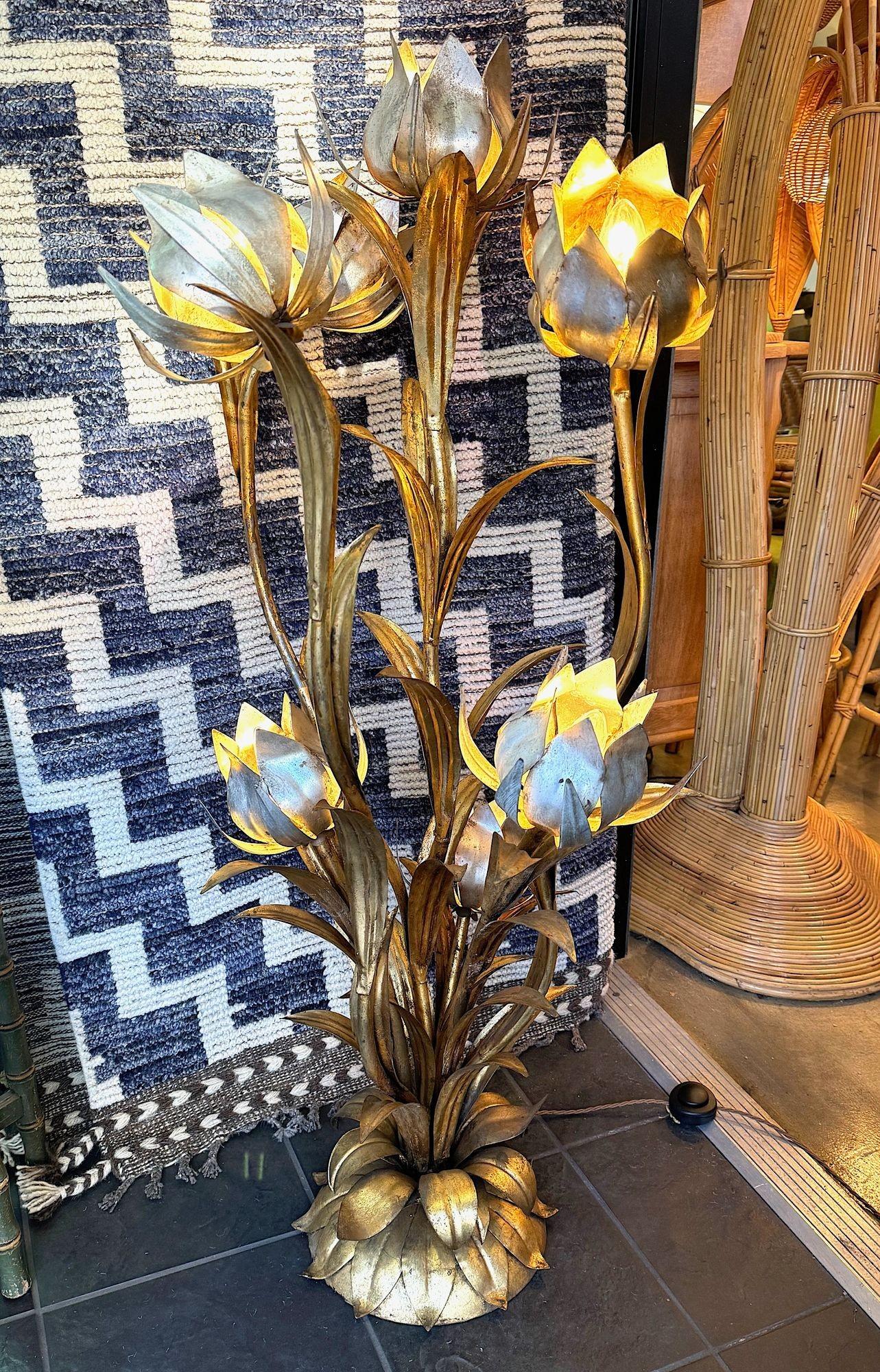 A wonderful 1960s Italian gilt metal flower lamp with 7 lights in the flowers 13