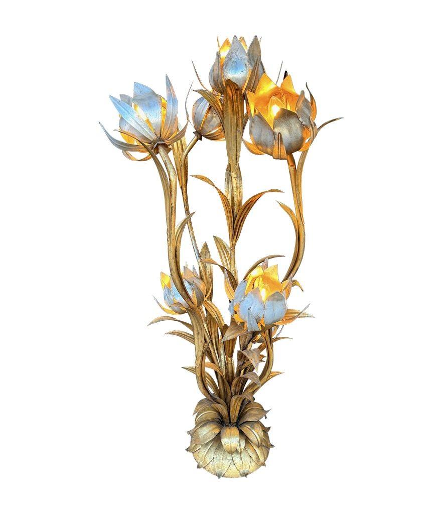A wonderful 1960s Italian gilt metal flower lamp with 7 lights in the flowers 2