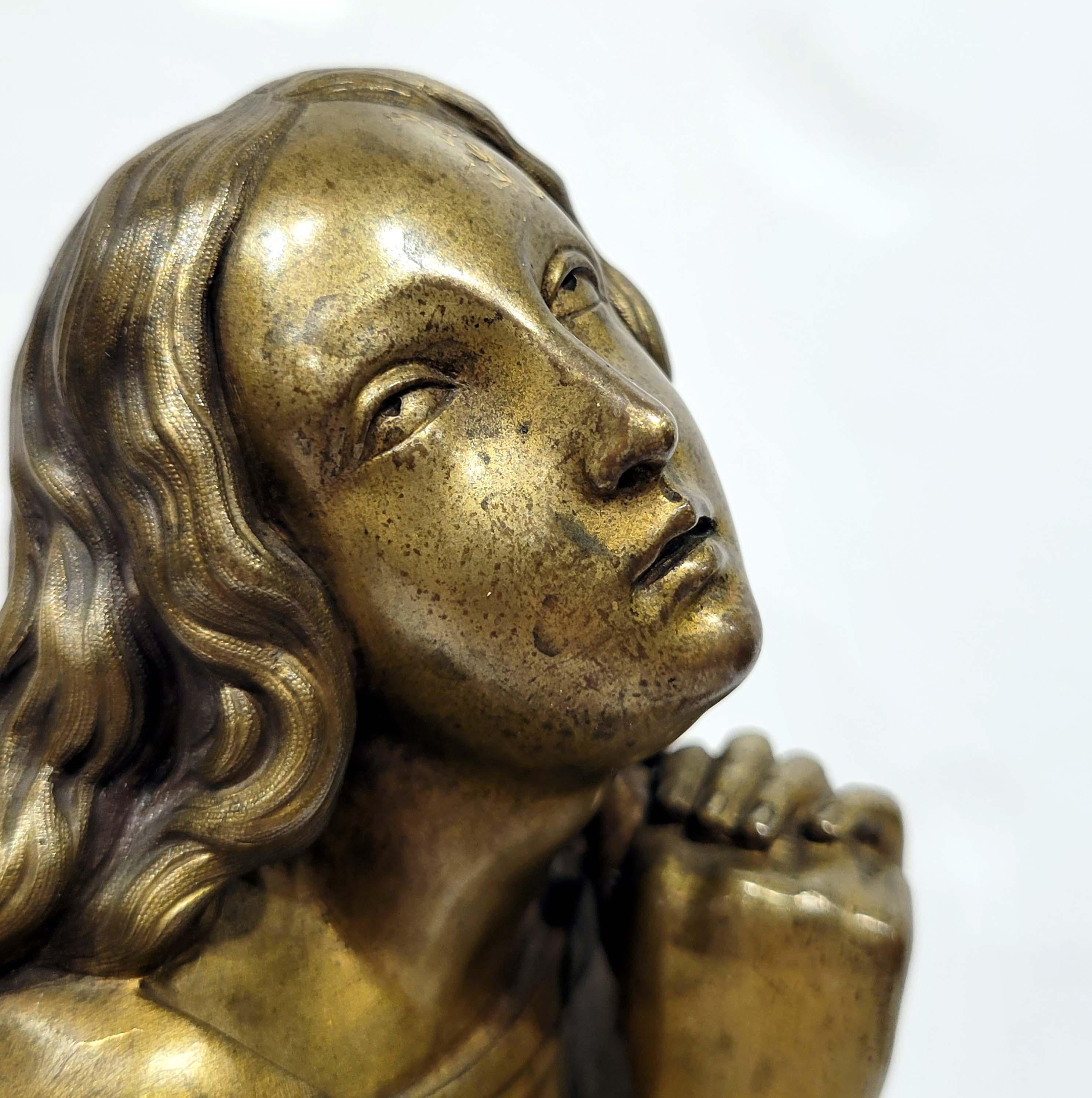 Wonderful Antique Bronze of Mary Magdalene, French, circa 19th Century In Fair Condition In New York, NY