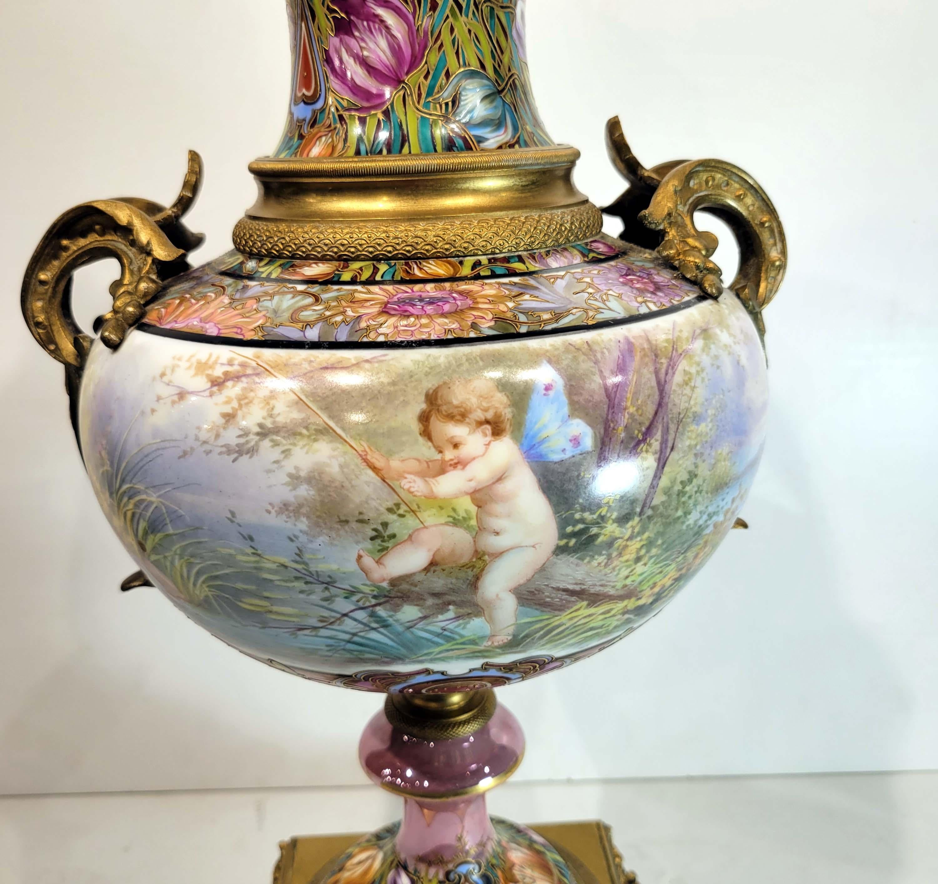 Enameled Wonderful Art Nouveau Sevres Poecelain Covered Vase