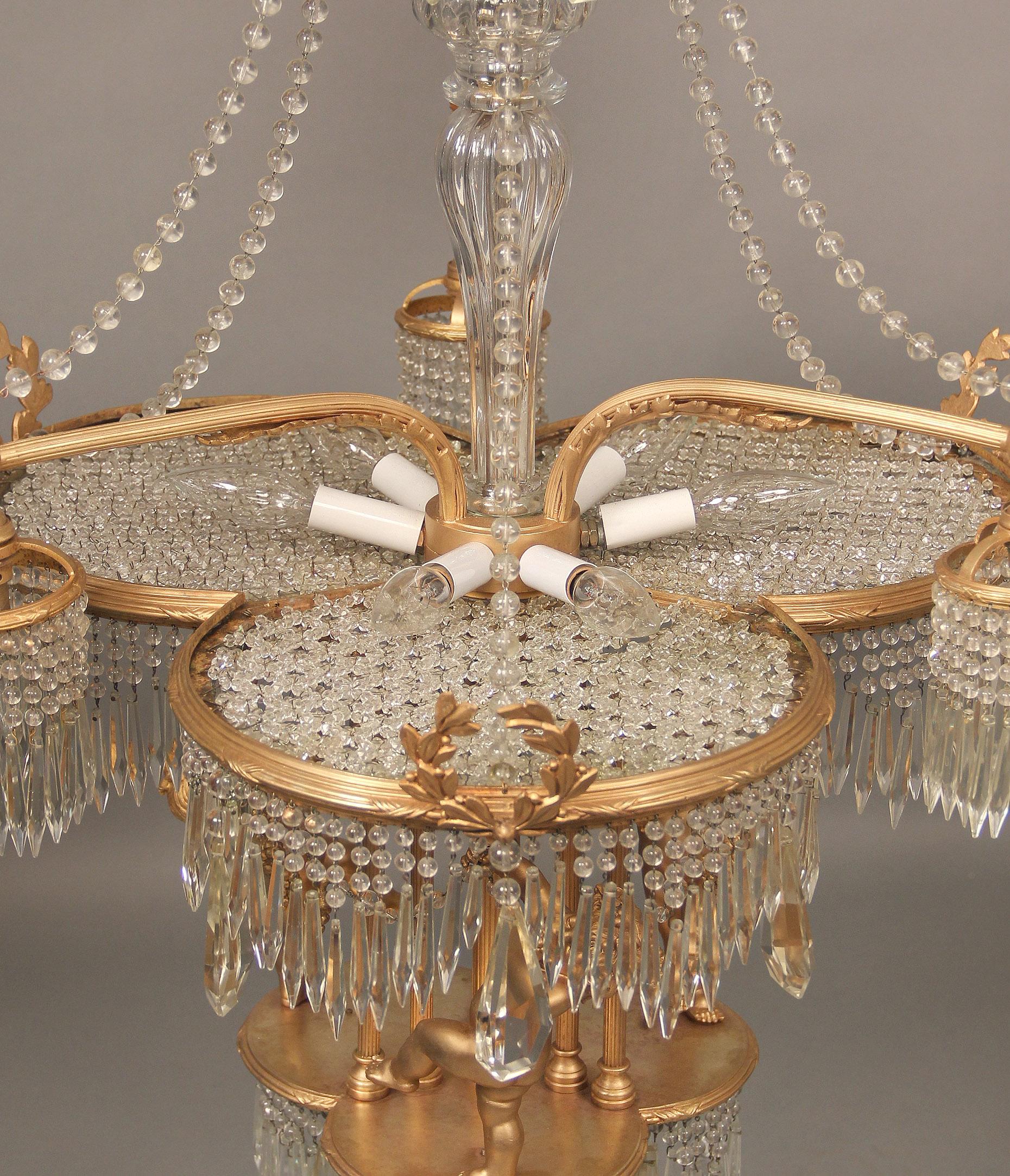 French Wonderful Early 20th Century Gilt Bronze and Crystal Thirteen-Light Chandelier For Sale