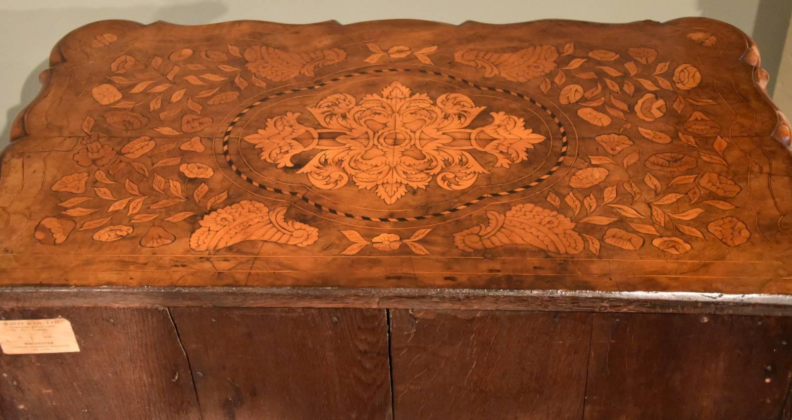 Wonderful Floral Marquetry Dutch Bombe Fronted Chest of Drawers 3