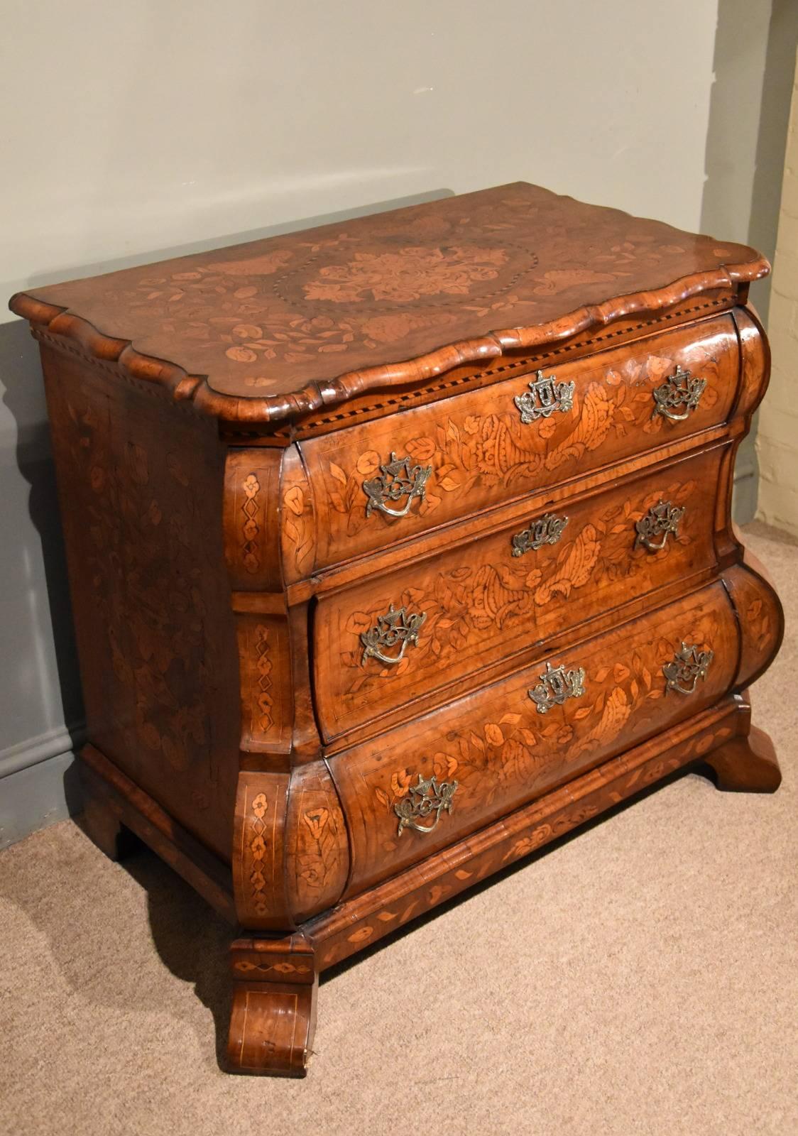 George III Wonderful Floral Marquetry Dutch Bombe Fronted Chest of Drawers