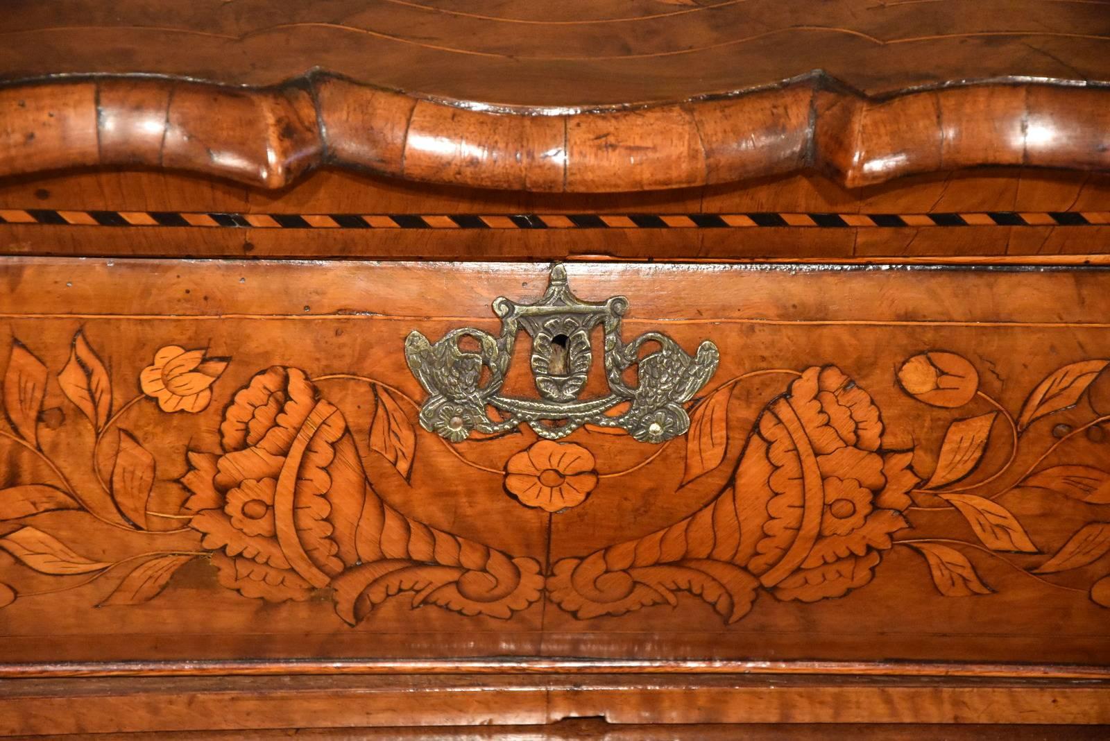 Walnut Wonderful Floral Marquetry Dutch Bombe Fronted Chest of Drawers