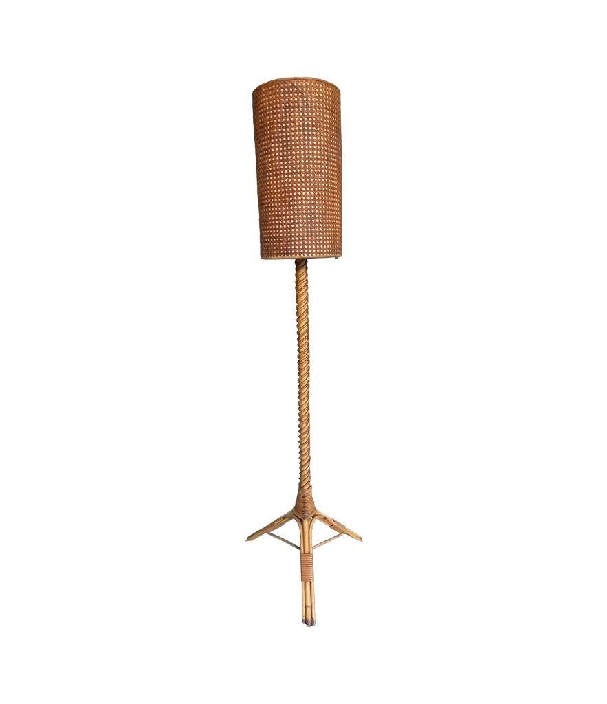 A wonderful French 1960s bamboo floor lamp by Louis Sognot with original shade For Sale 6