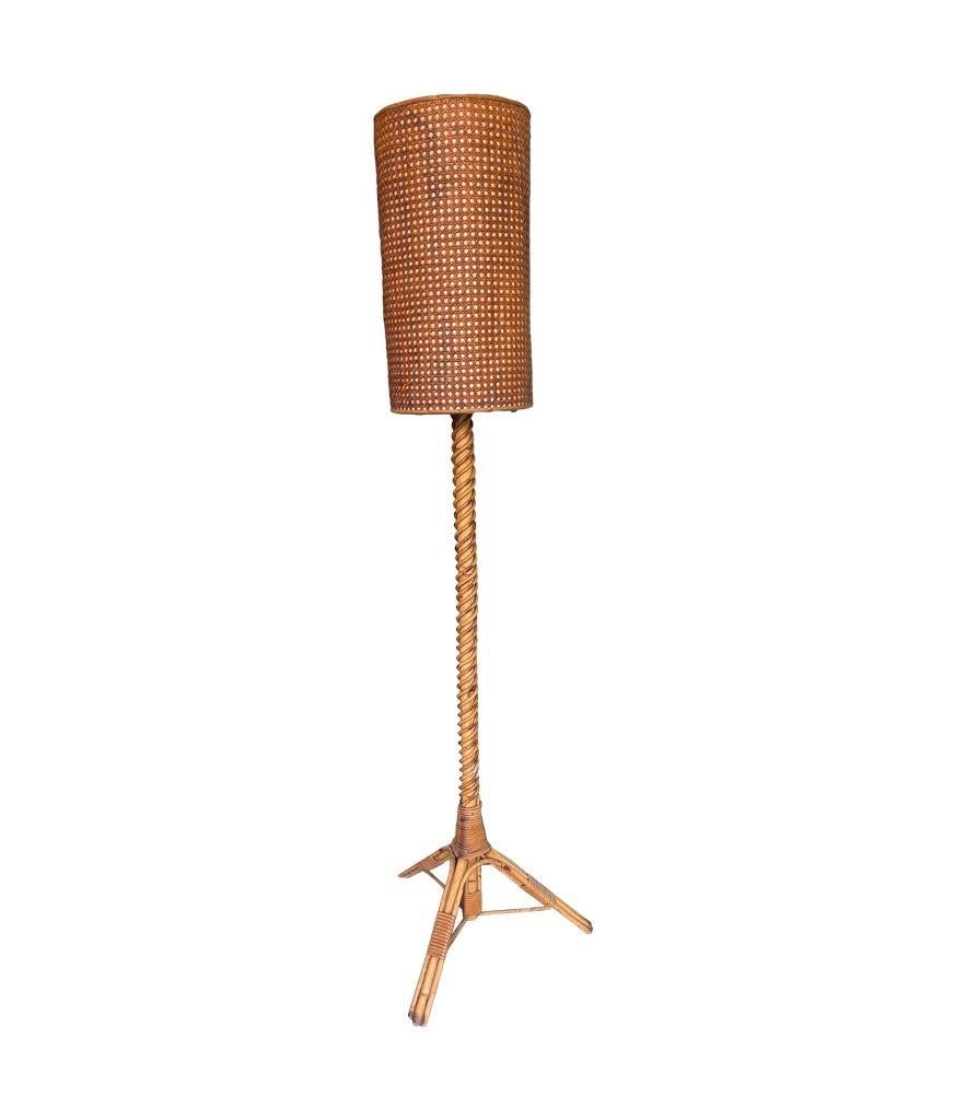 A wonderful French 1960s bamboo floor lamp by Louis Sognot with original shade For Sale 2