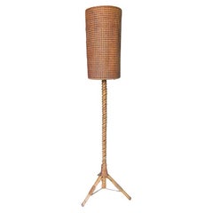 Vintage A wonderful French 1960s bamboo floor lamp by Louis Sognot with original shade