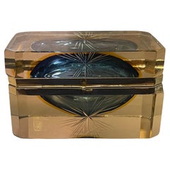 A Wonderful French Crystal Art Glass Colored Star Etched Brass Ormolu Box Casket