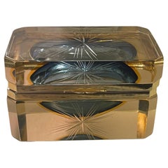 Vintage A Wonderful French Crystal Art Glass Colored Star Etched Brass Ormolu Box Casket