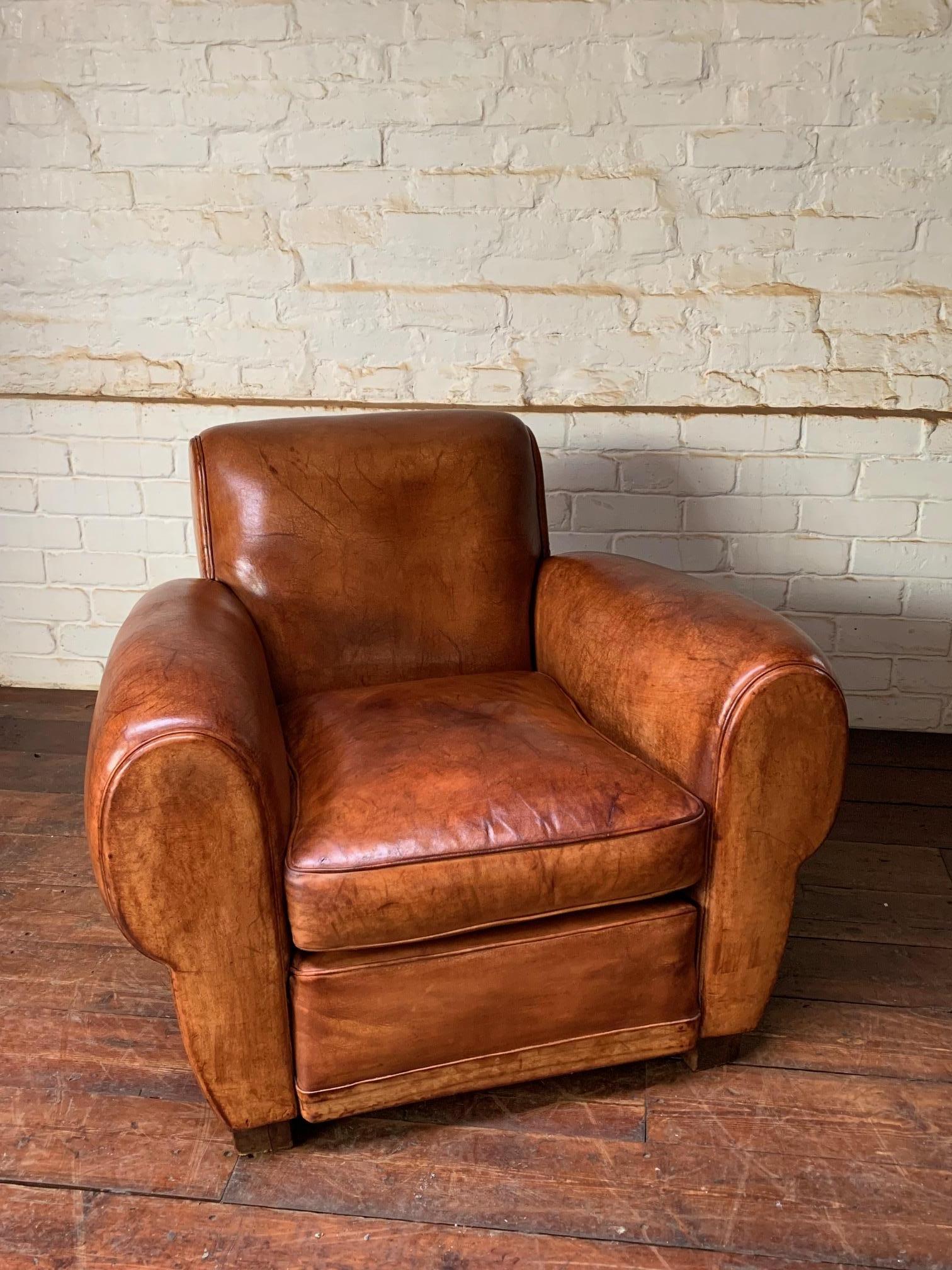 A Wonderful French Leather Club Chair, Caramel Gang-box Model, circa 1950’s 5