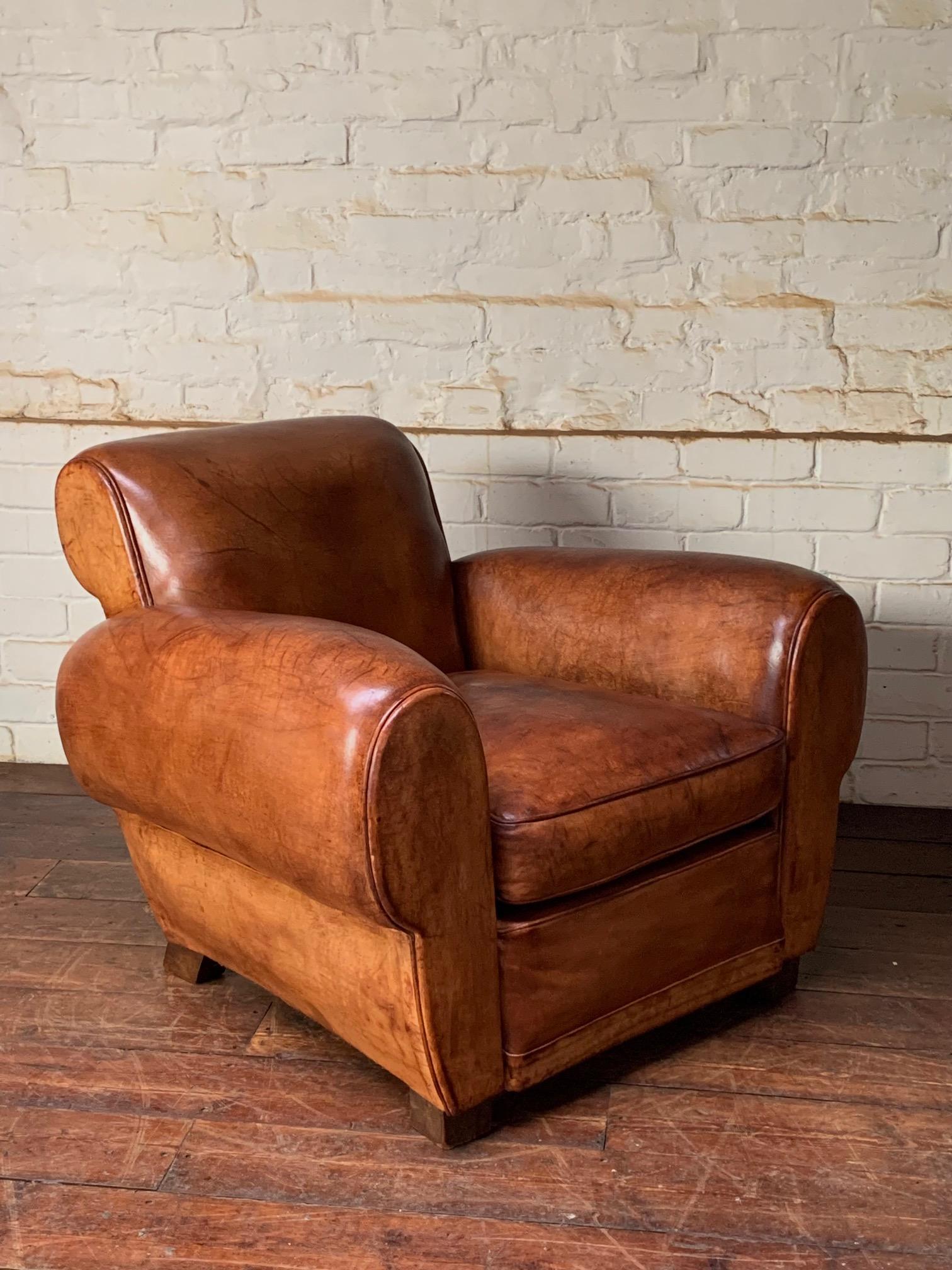 A Wonderful French Leather Club Chair, Caramel Gang-box Model, circa 1950’s 7