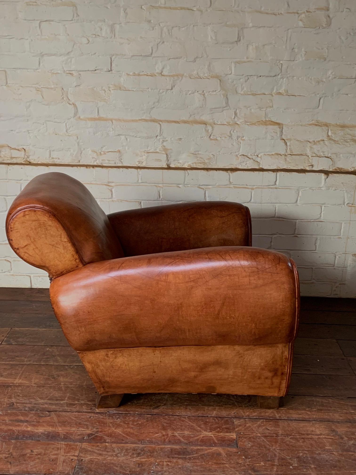 A Wonderful French Leather Club Chair, Caramel Gang-box Model, circa 1950’s 2