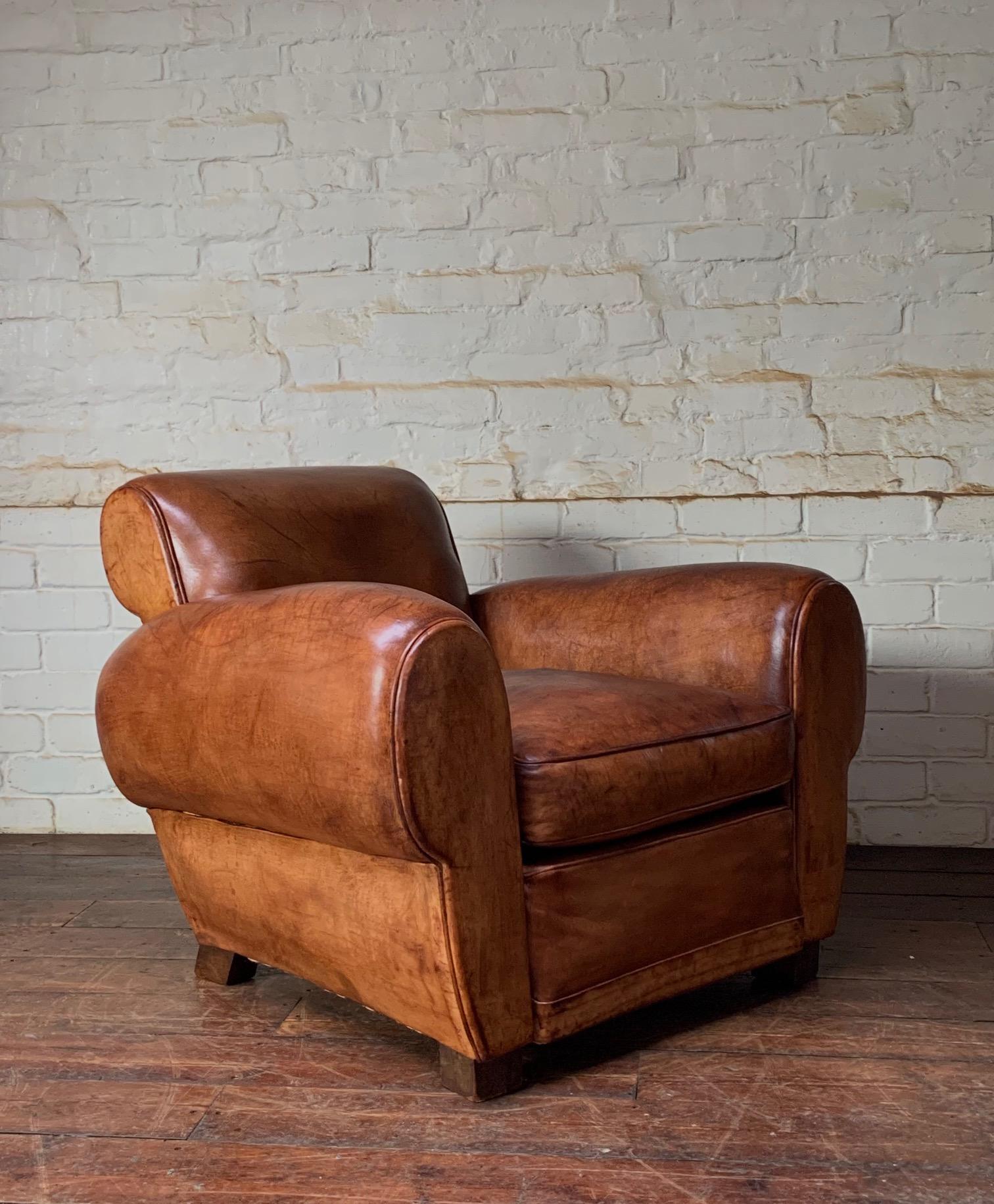 A Wonderful French Leather Club Chair, Caramel Gang-box Model, circa 1950’s 3