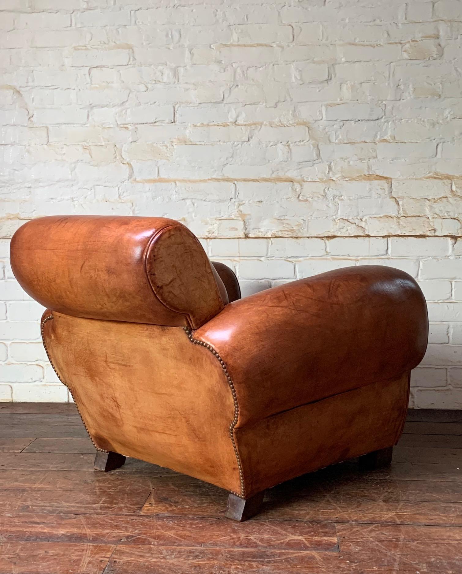 A Wonderful French Leather Club Chair, Caramel Gang-box Model, circa 1950’s 4