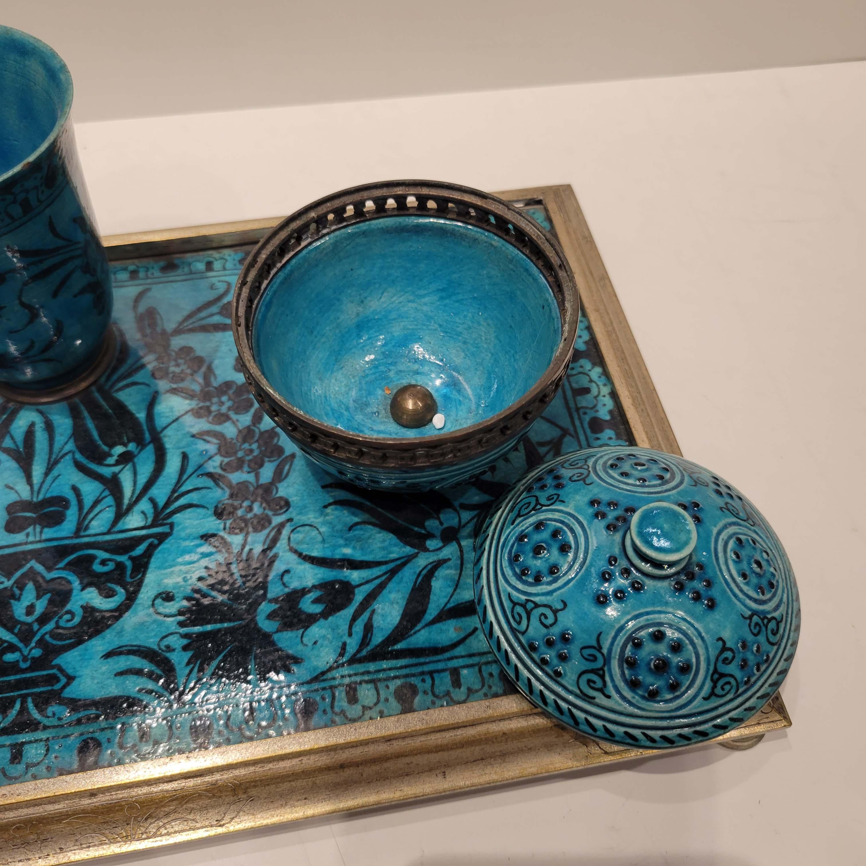 19th Century Wonderful Islamic Style French Ceramic and Bronze Inkwell