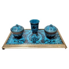 Wonderful Islamic Style French Ceramic and Bronze Inkwell