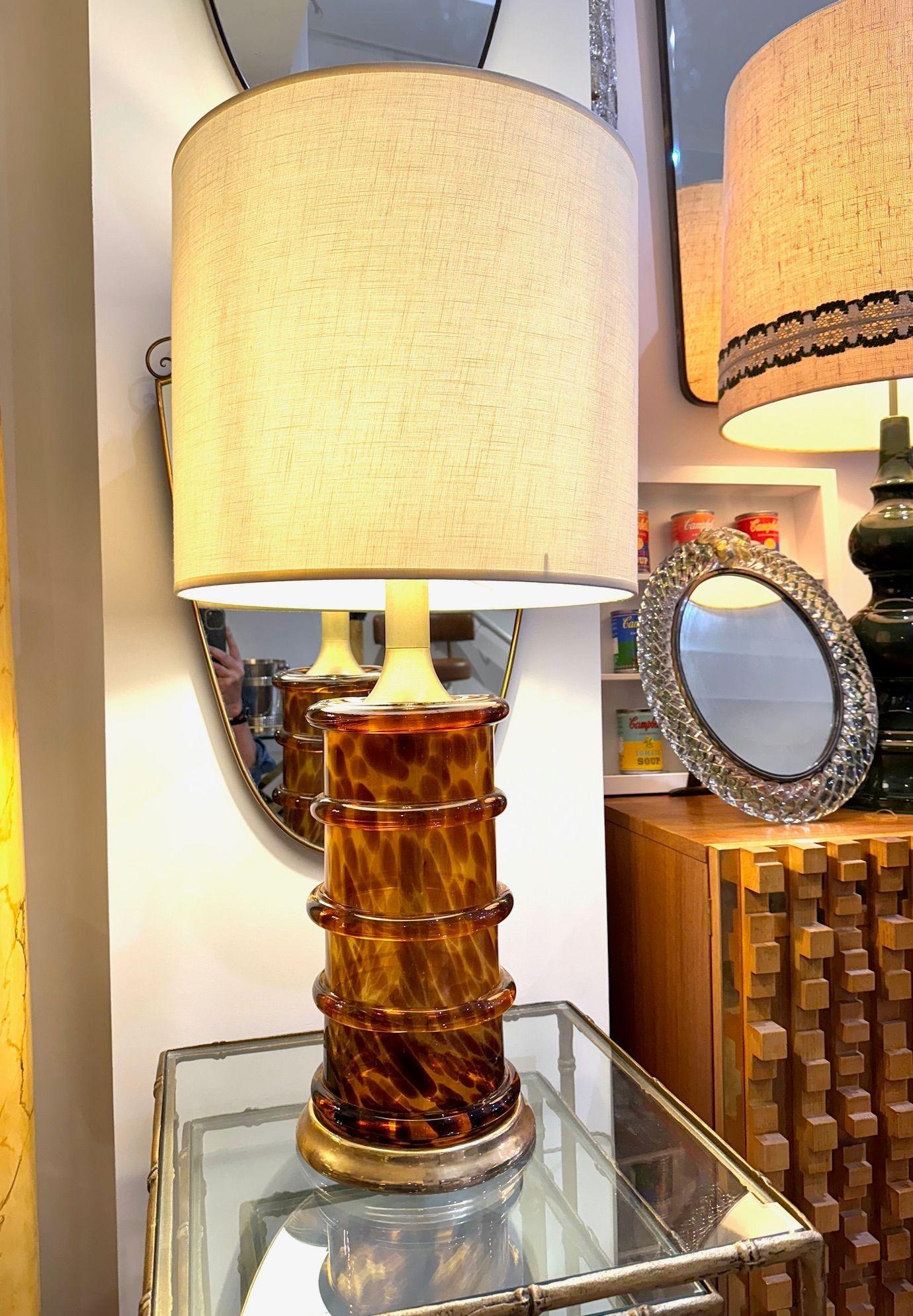 Splendida lampada italiana degli anni '70 in vetro di Murano finto tartaruga e ottone in vendita 5