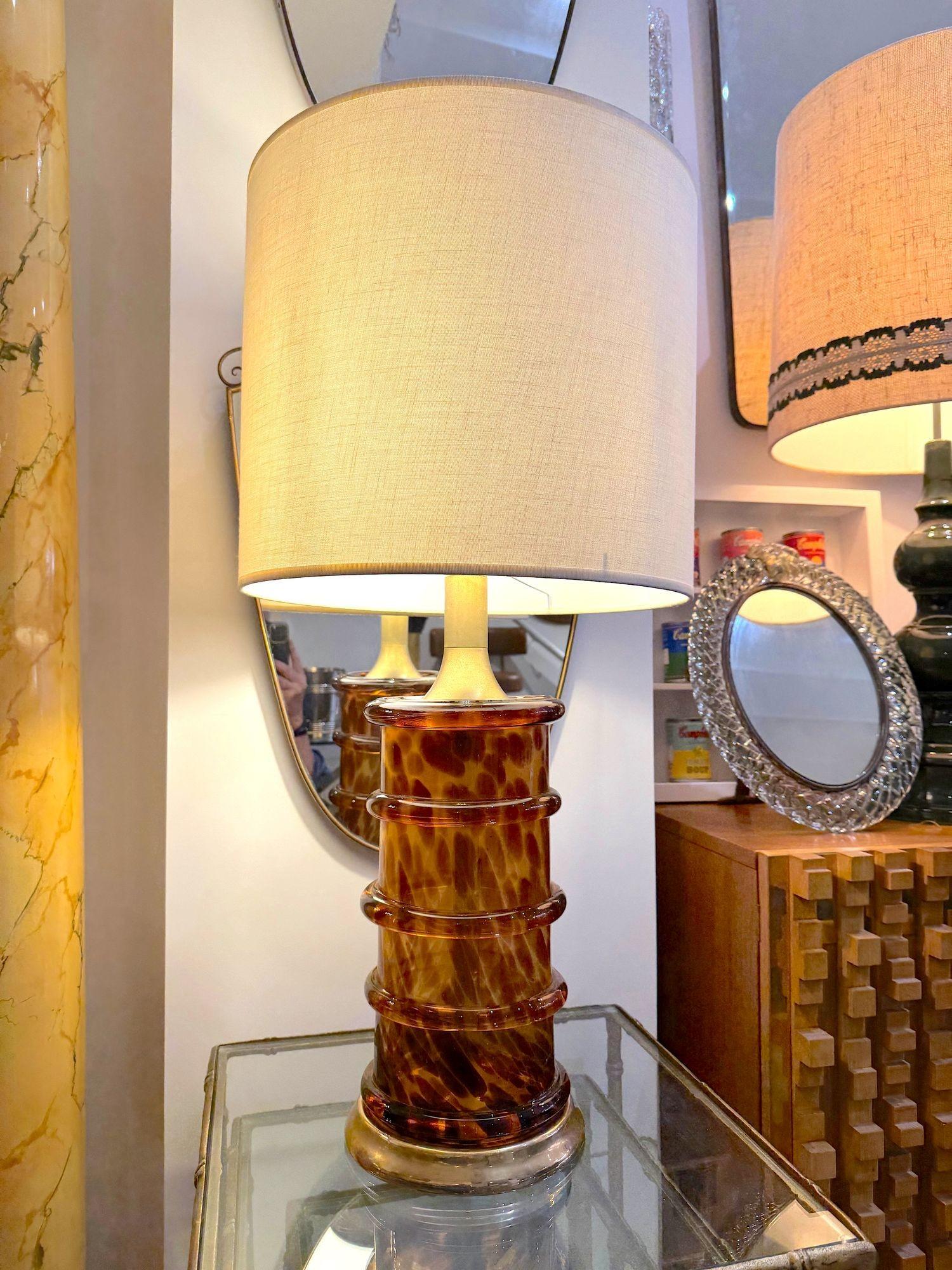 Splendida lampada italiana degli anni '70 in vetro di Murano finto tartaruga e ottone in vendita 8