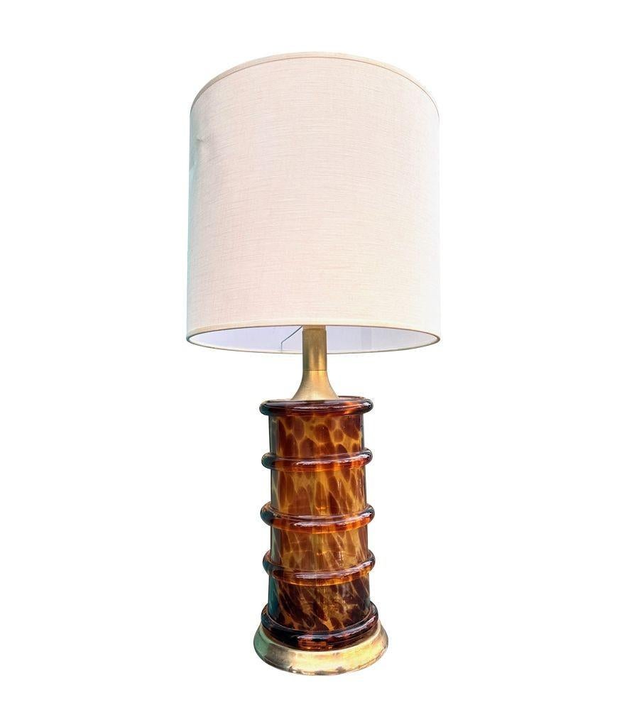 Splendida lampada italiana degli anni '70 in vetro di Murano finto tartaruga e ottone In condizioni buone in vendita a London, GB