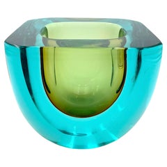 A wonderful large 1960s Sommerso turquoise and green Murano glass bowl by Seguso