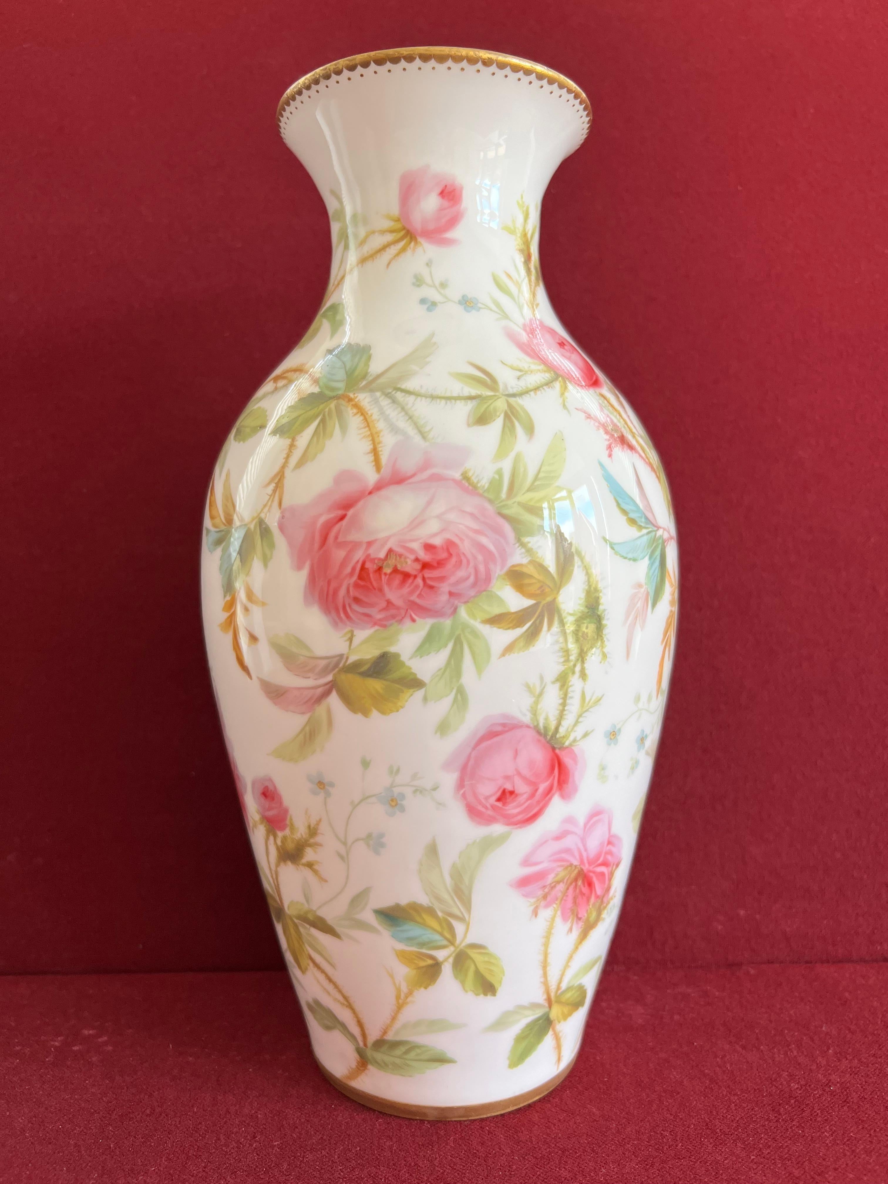 Hand-Painted Wonderful Minton Bone China Vase Decorated by Jessie Smith C.1850 For Sale