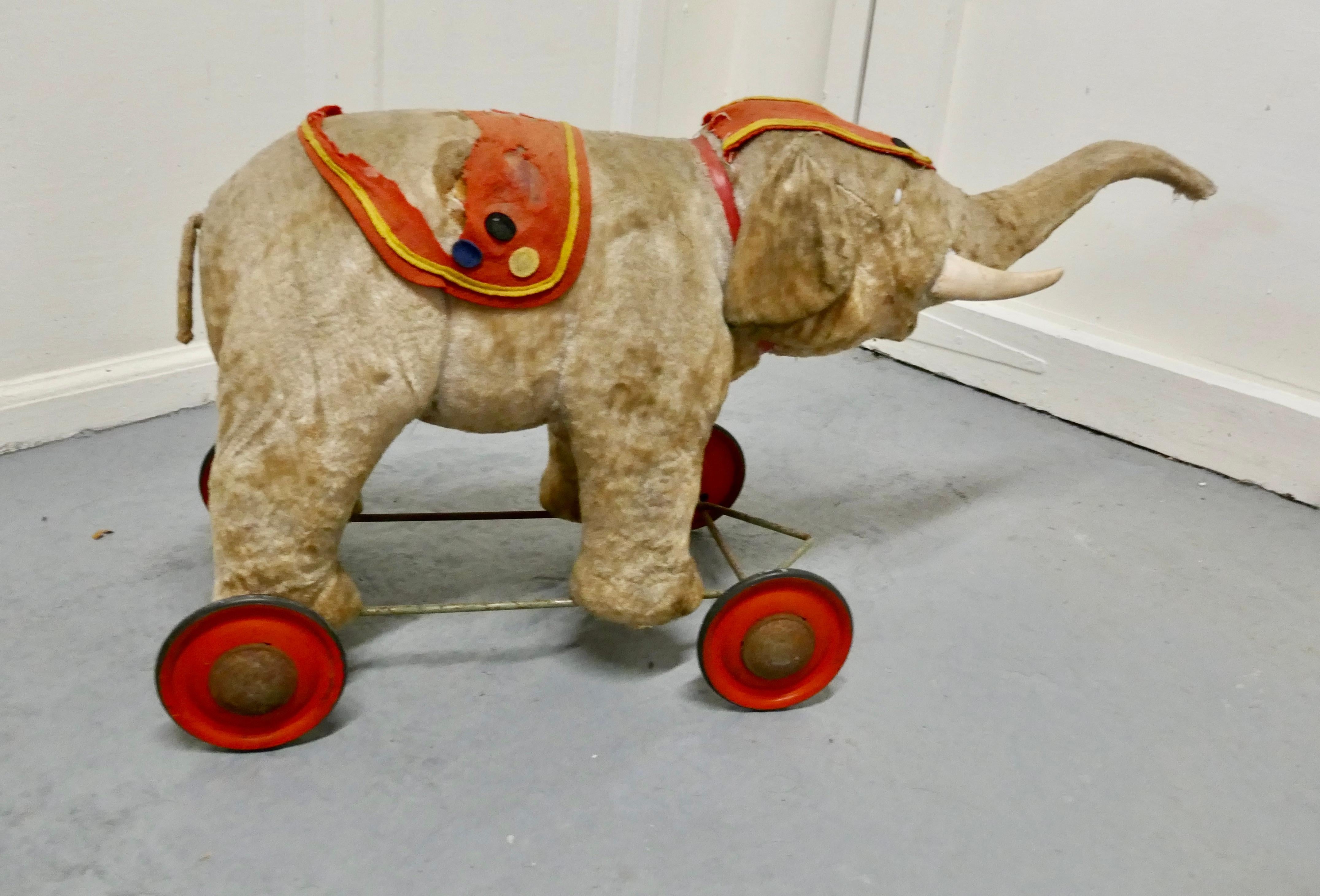 Arts and Crafts A Wonderful Old French Pull Along Circus Elephant     For Sale