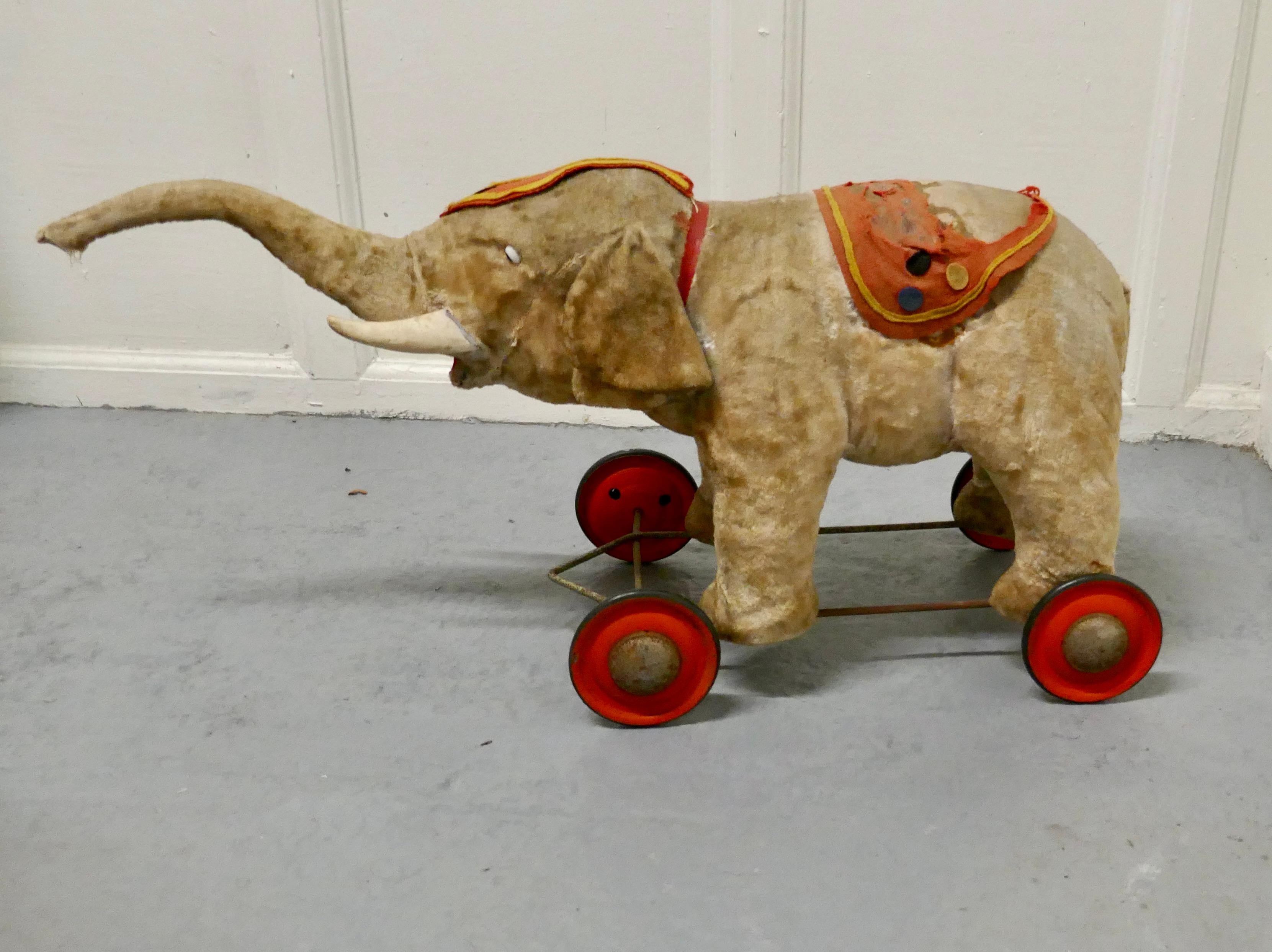 A Wonderful Old French Pull Along Circus Elephant     For Sale 1