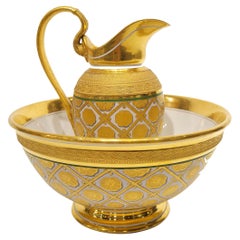 Wonderful Old Paris Porcelain Empire Pitcher and Basin, circa 1800