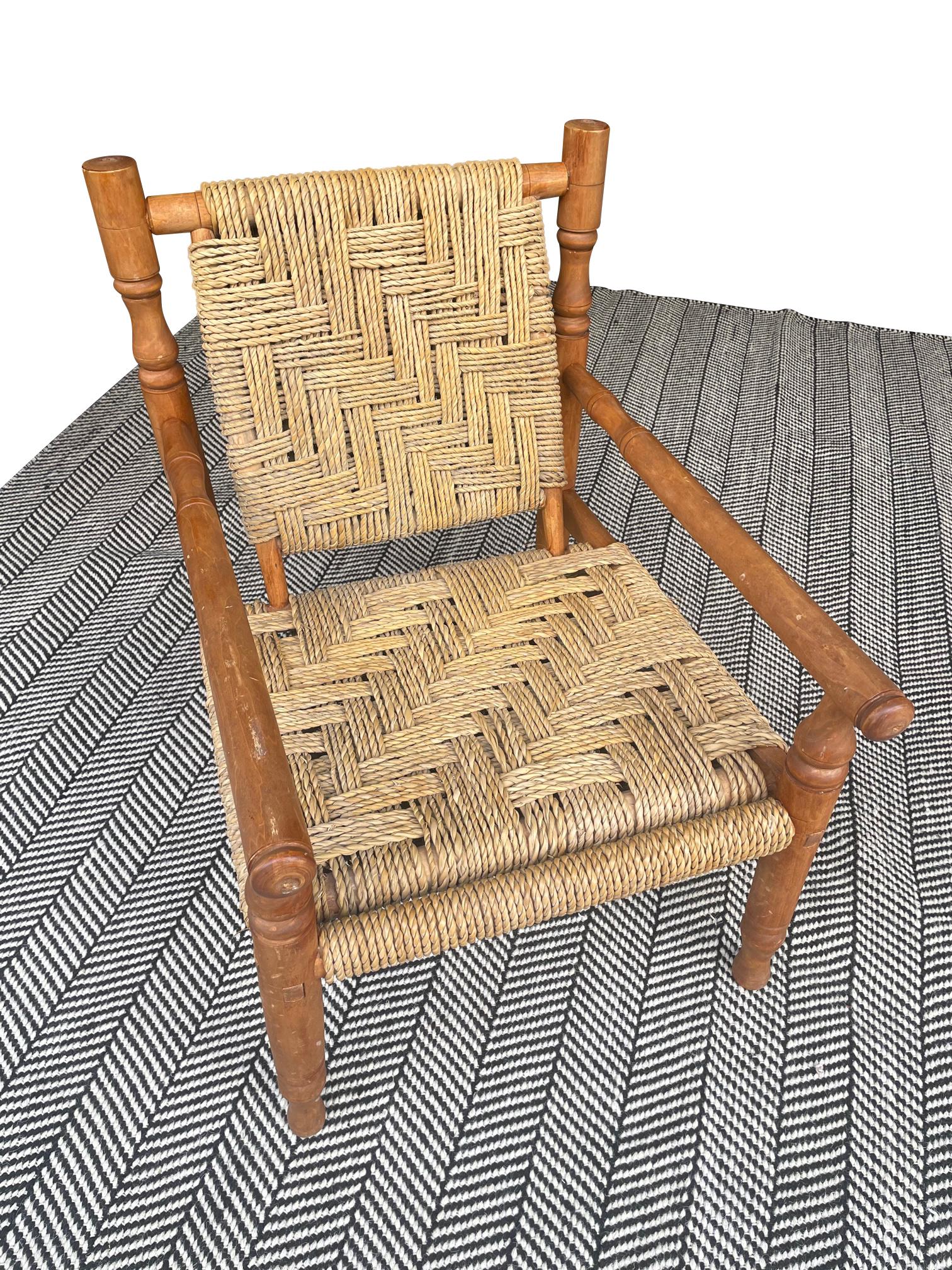 Wonderful Pair of 1950s French Rope and Wood Chairs by Audoux and Minet 7