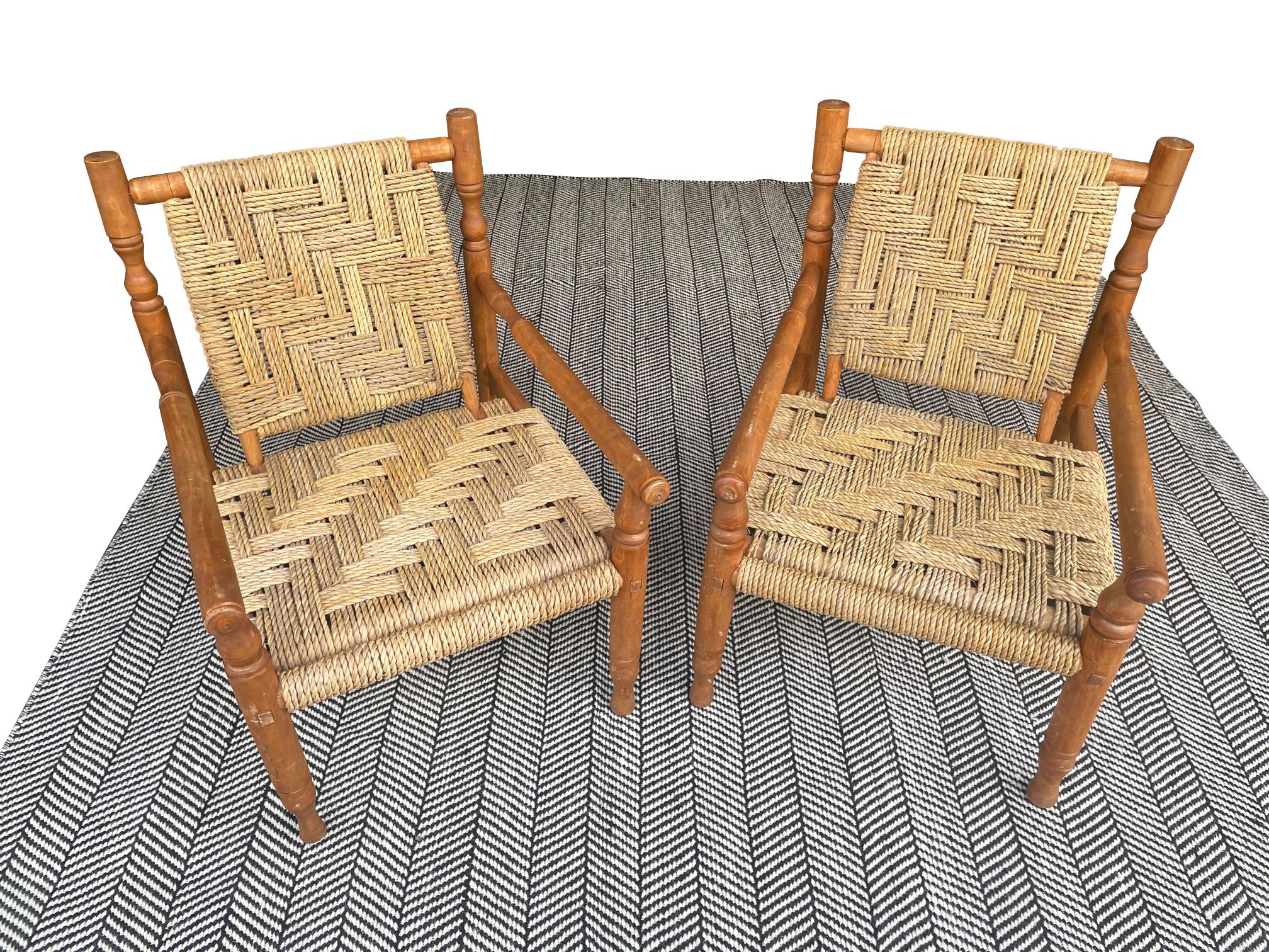 Wonderful Pair of 1950s French Rope and Wood Chairs by Audoux and Minet 13