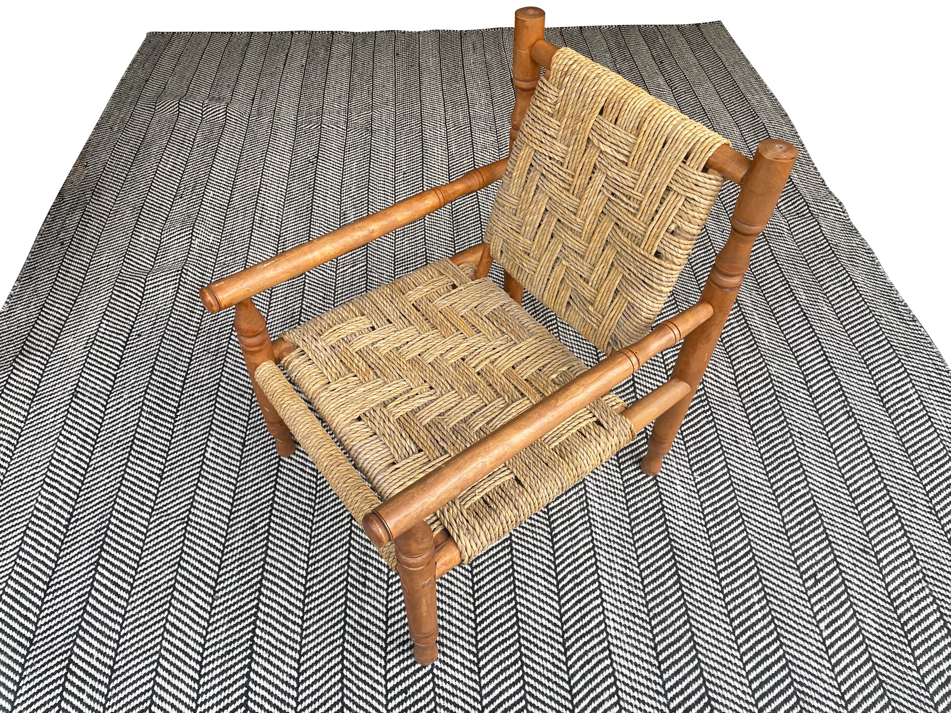 Hand-Carved Wonderful Pair of 1950s French Rope and Wood Chairs by Audoux and Minet