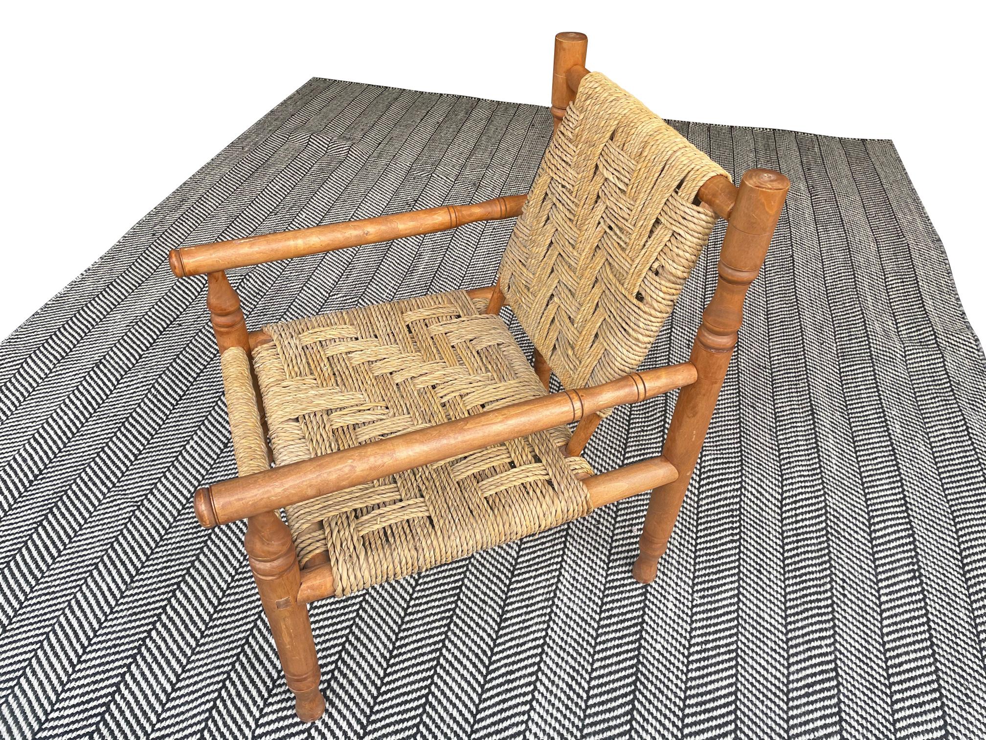 Mid-20th Century Wonderful Pair of 1950s French Rope and Wood Chairs by Audoux and Minet