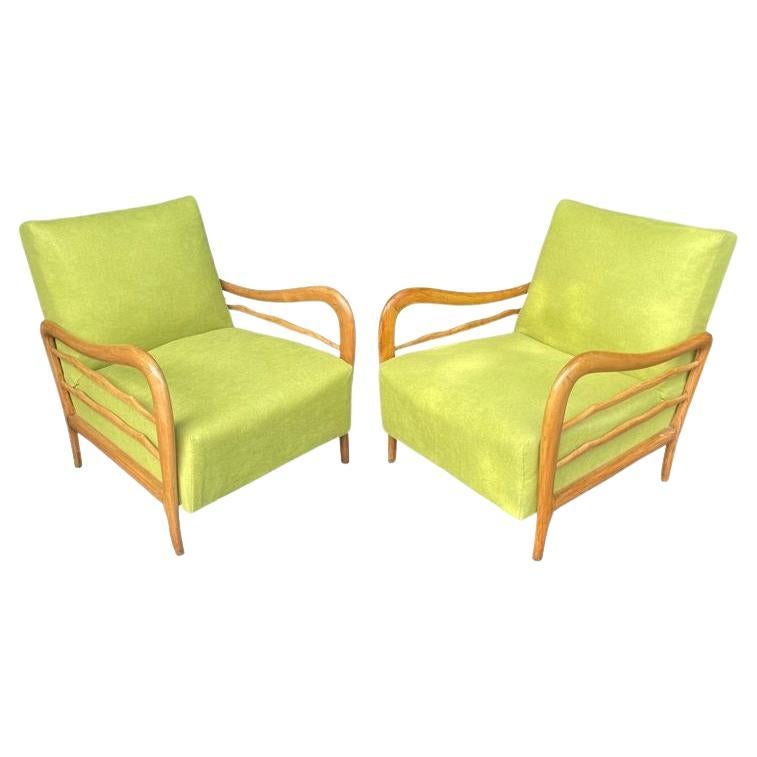 A wonderful pair of 1950s Italian Cherrywood chairs by Paolo Buffa For Sale