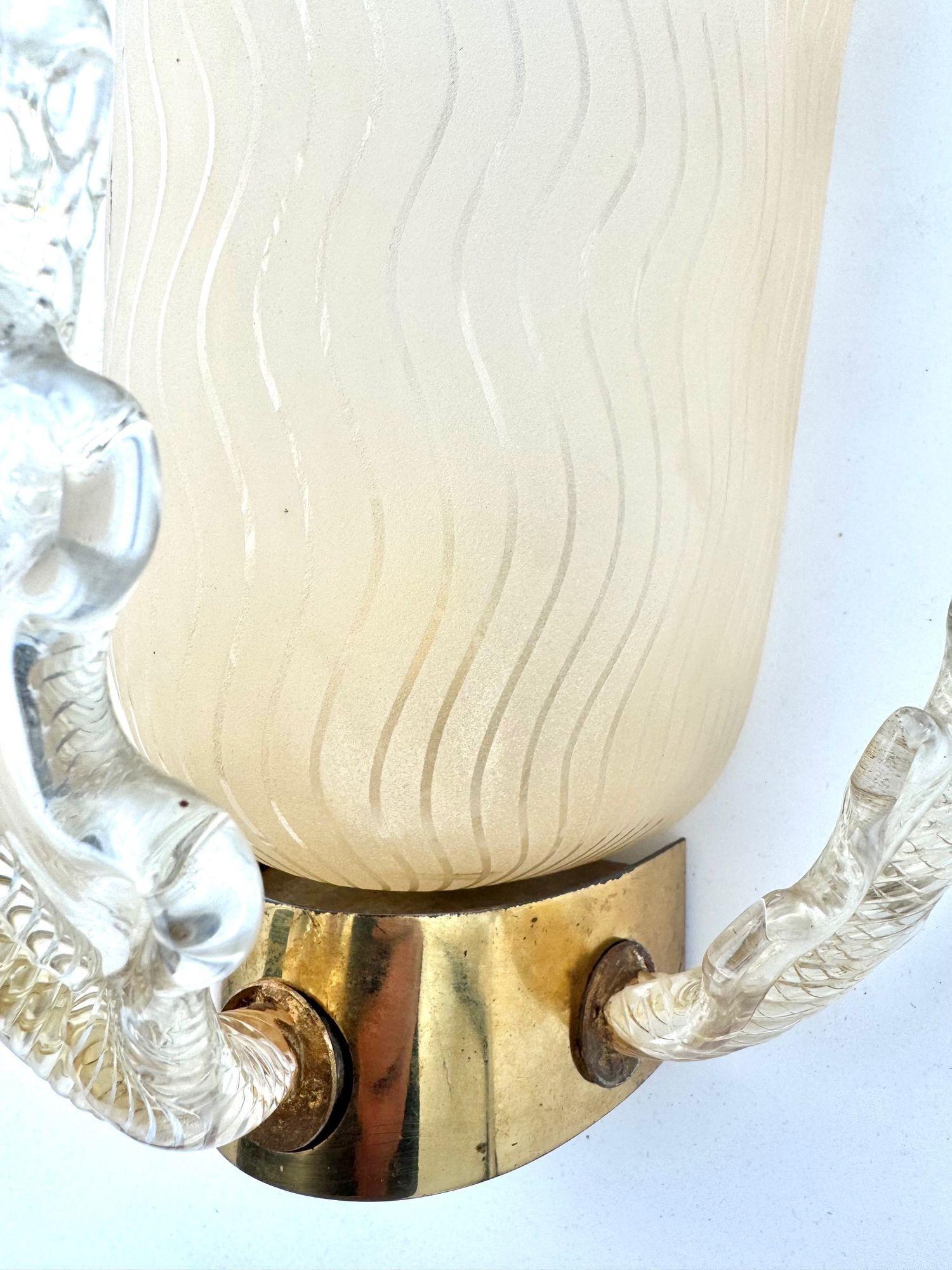 Ein wunderschönes Paar Murano-Glas-Wandleuchter aus den 1950er Jahren von Barovier und Toso im Angebot 6