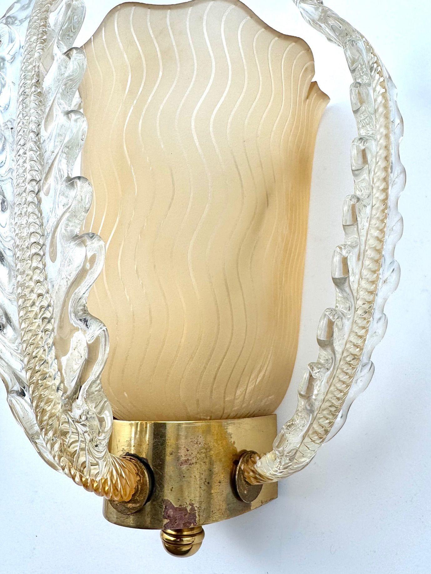Ein wunderschönes Paar Murano-Glas-Wandleuchter aus den 1950er Jahren von Barovier und Toso im Angebot 11