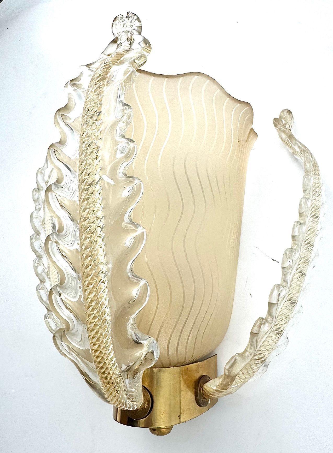Ein wunderschönes Paar Murano-Glas-Wandleuchter aus den 1950er Jahren von Barovier und Toso im Angebot 14