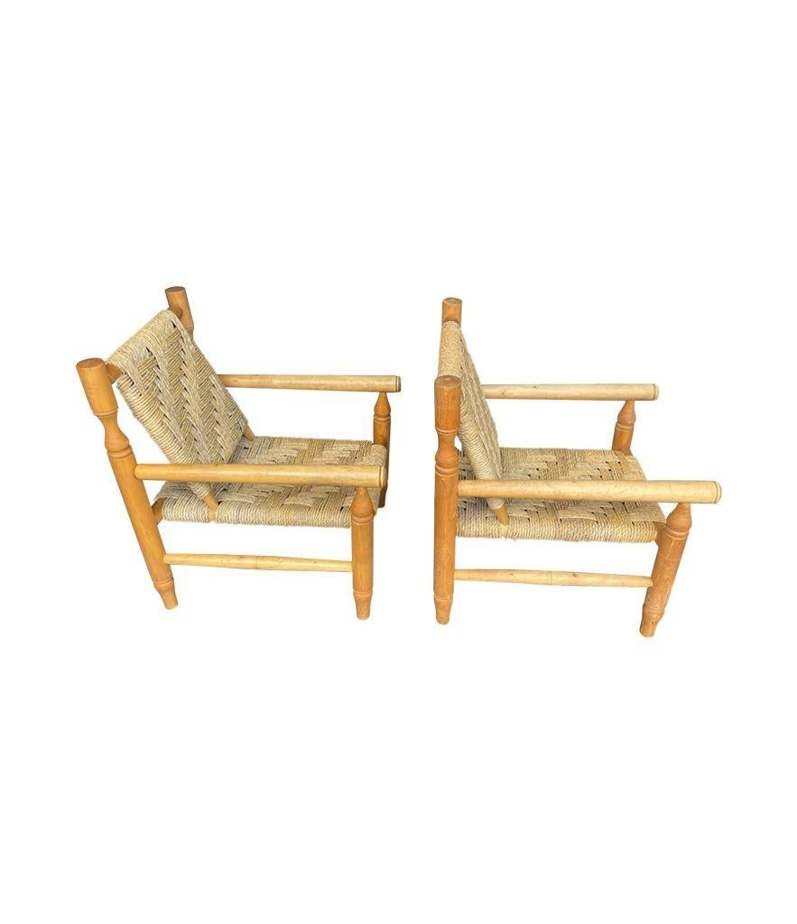 Rope A Wonderful Pair Of 1960s Armchairs By Adrien Audoux And Frida Minet For Sale