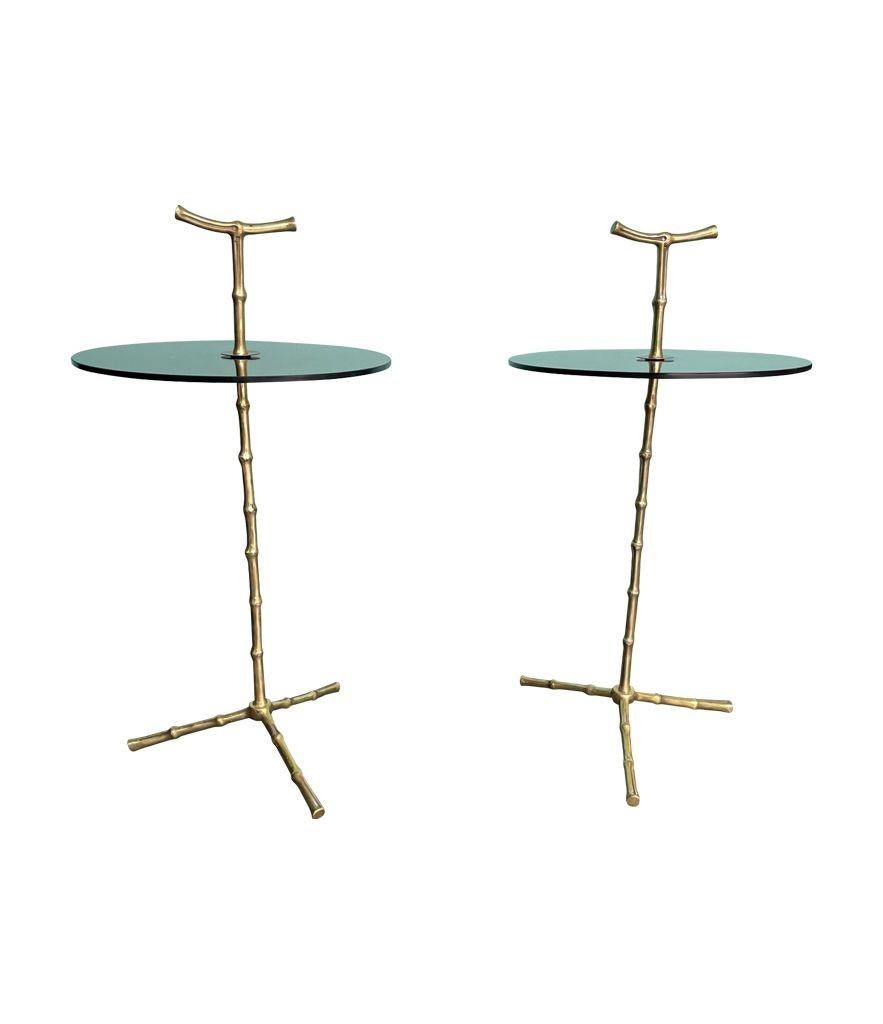 A wonderful pair of 1960s Maison Baques brass faux bamboo Martini tables 3