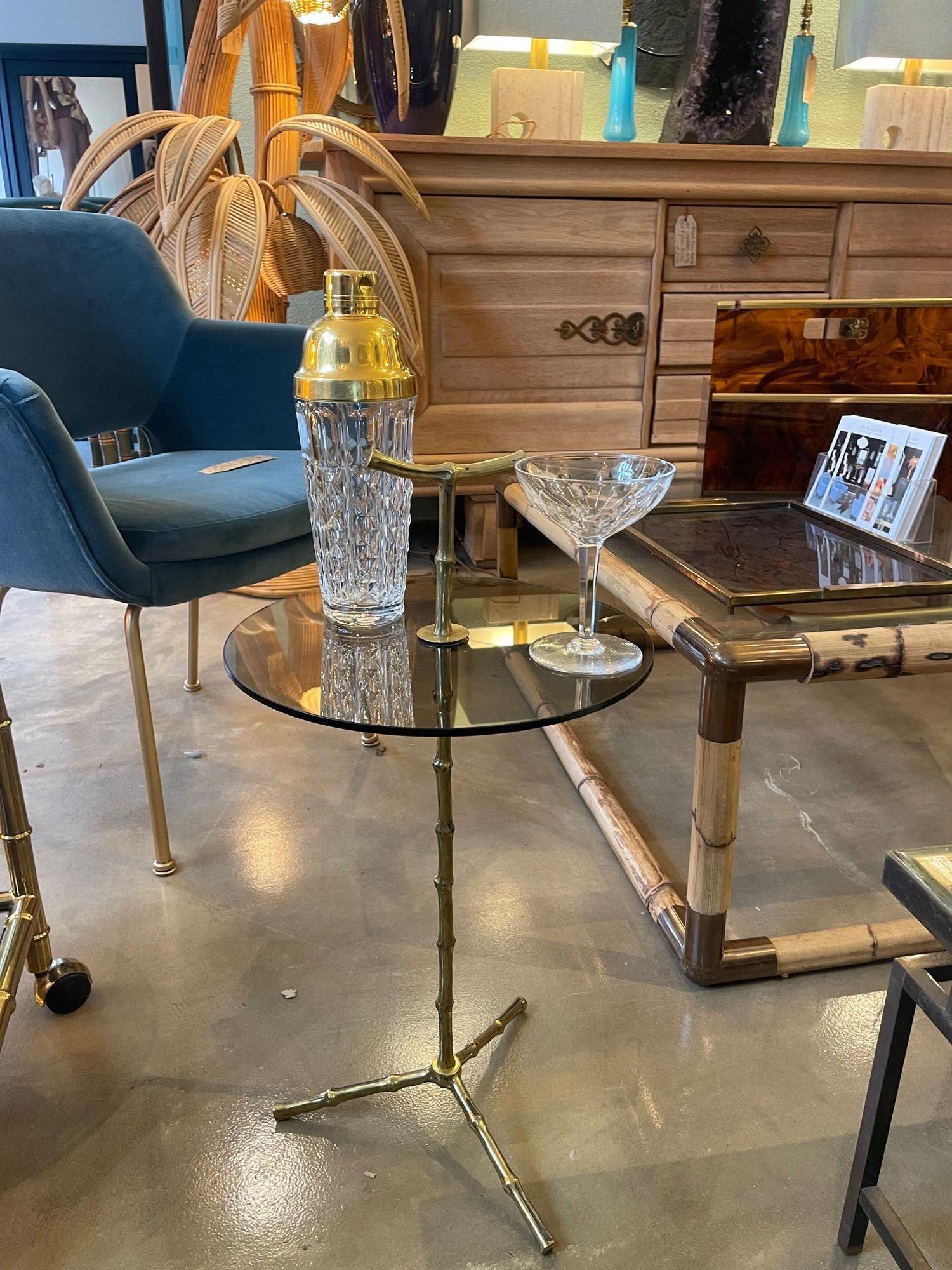 A wonderful pair of 1960s Maison Baques brass faux bamboo Martini tables 4
