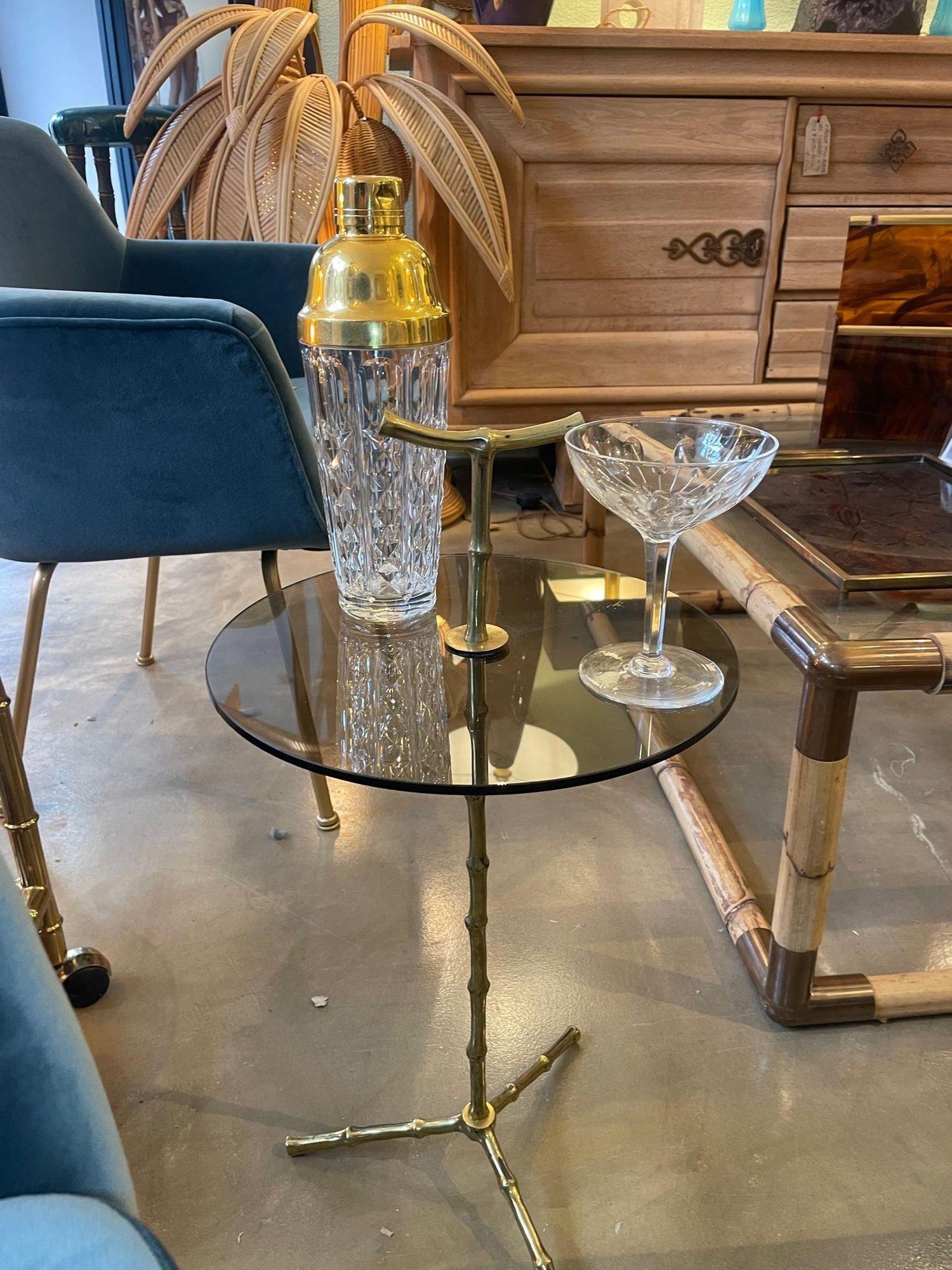 A wonderful pair of 1960s Maison Baques brass faux bamboo Martini tables 6
