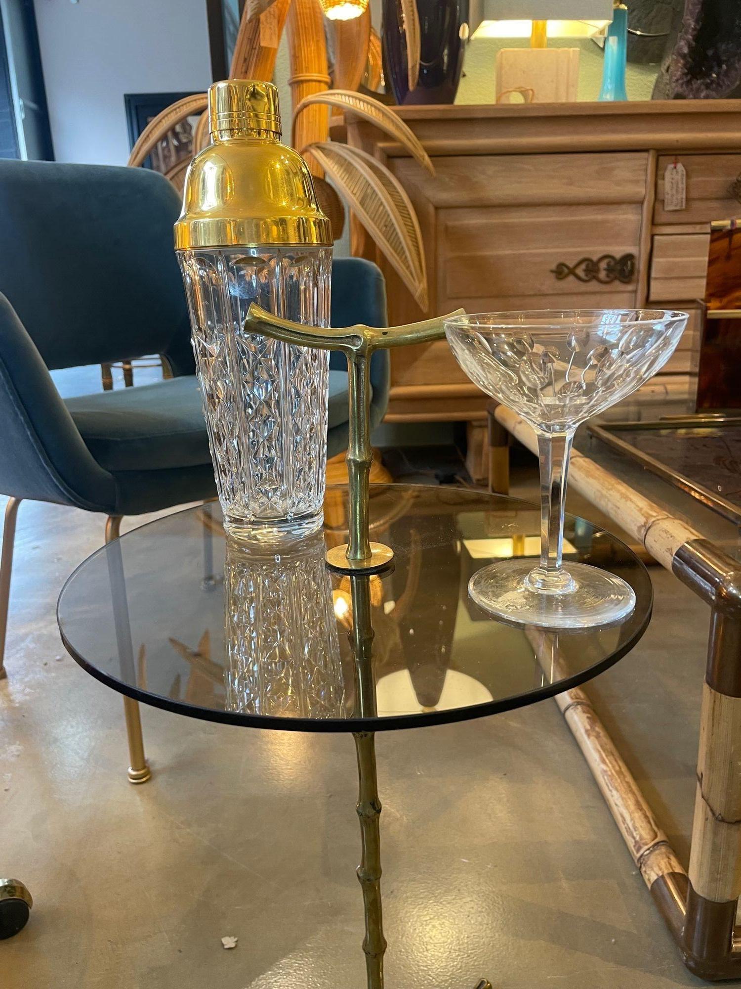 Mid-20th Century A wonderful pair of 1960s Maison Baques brass faux bamboo Martini tables