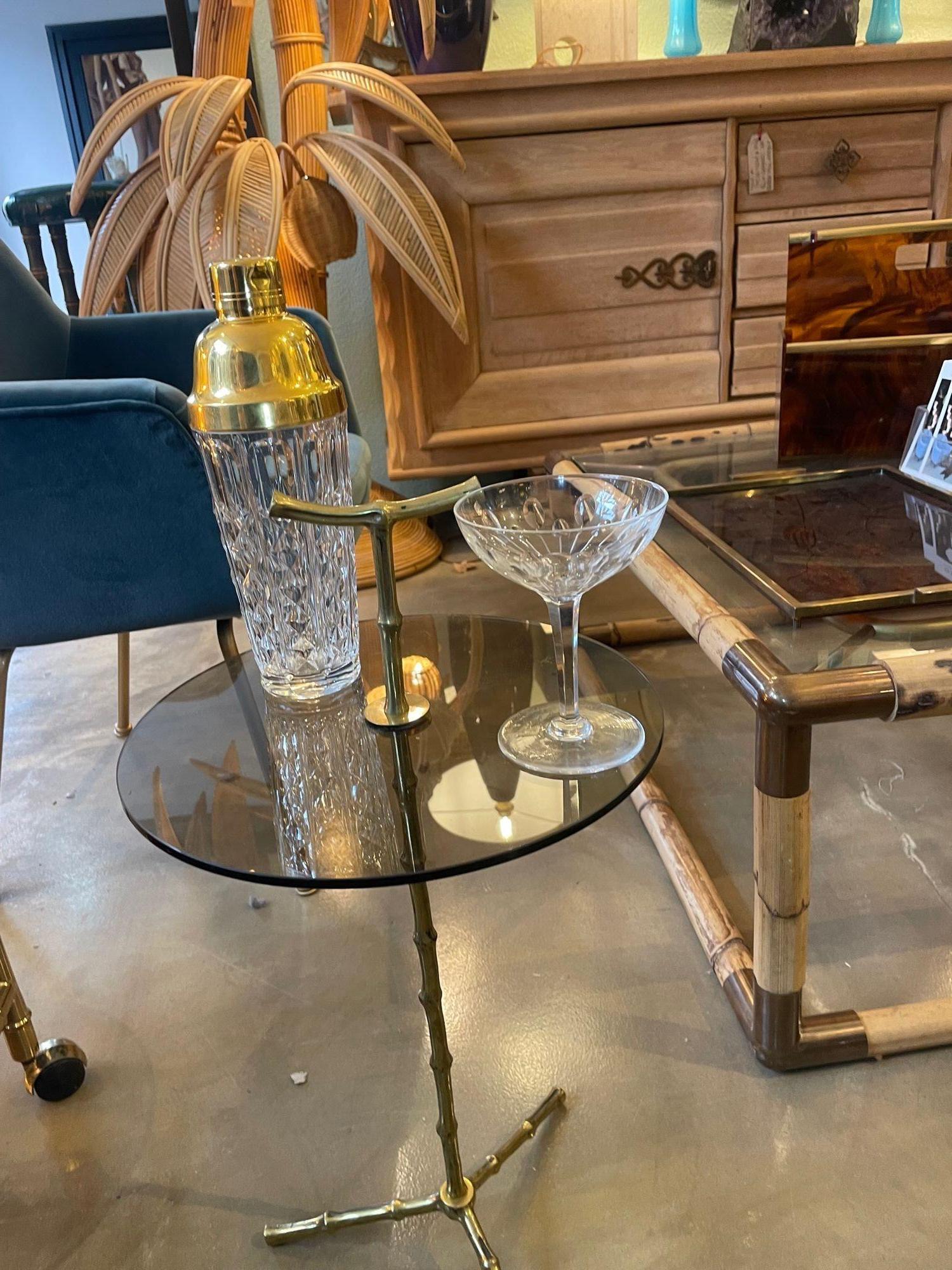 A wonderful pair of 1960s Maison Baques brass faux bamboo Martini tables 1
