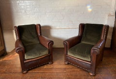 A Wonderful Pair of French Leather Club Chairs, Wing-Back Comfort Models C1900