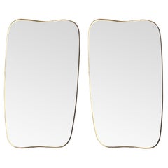 Wonderful Pair of Original Large Curved Brass Italian Shield Mirrors