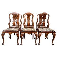 Wonderful Set of 18th Century Dutch Walnut Marquetry Dining Room Chairs