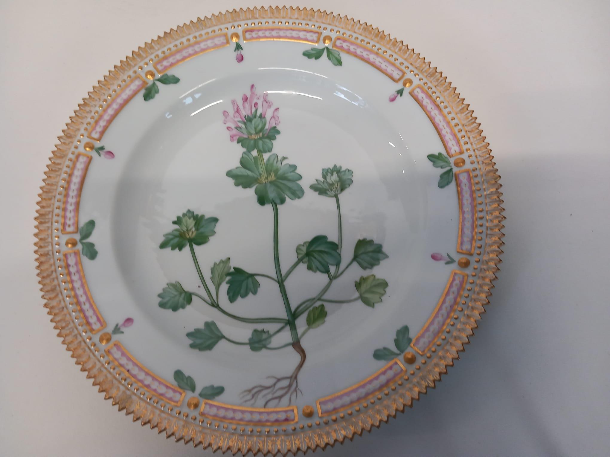 A wonderful set of six Flora Danica hand painted plates (4 dinner & 2 soup) In Excellent Condition For Sale In London, GB