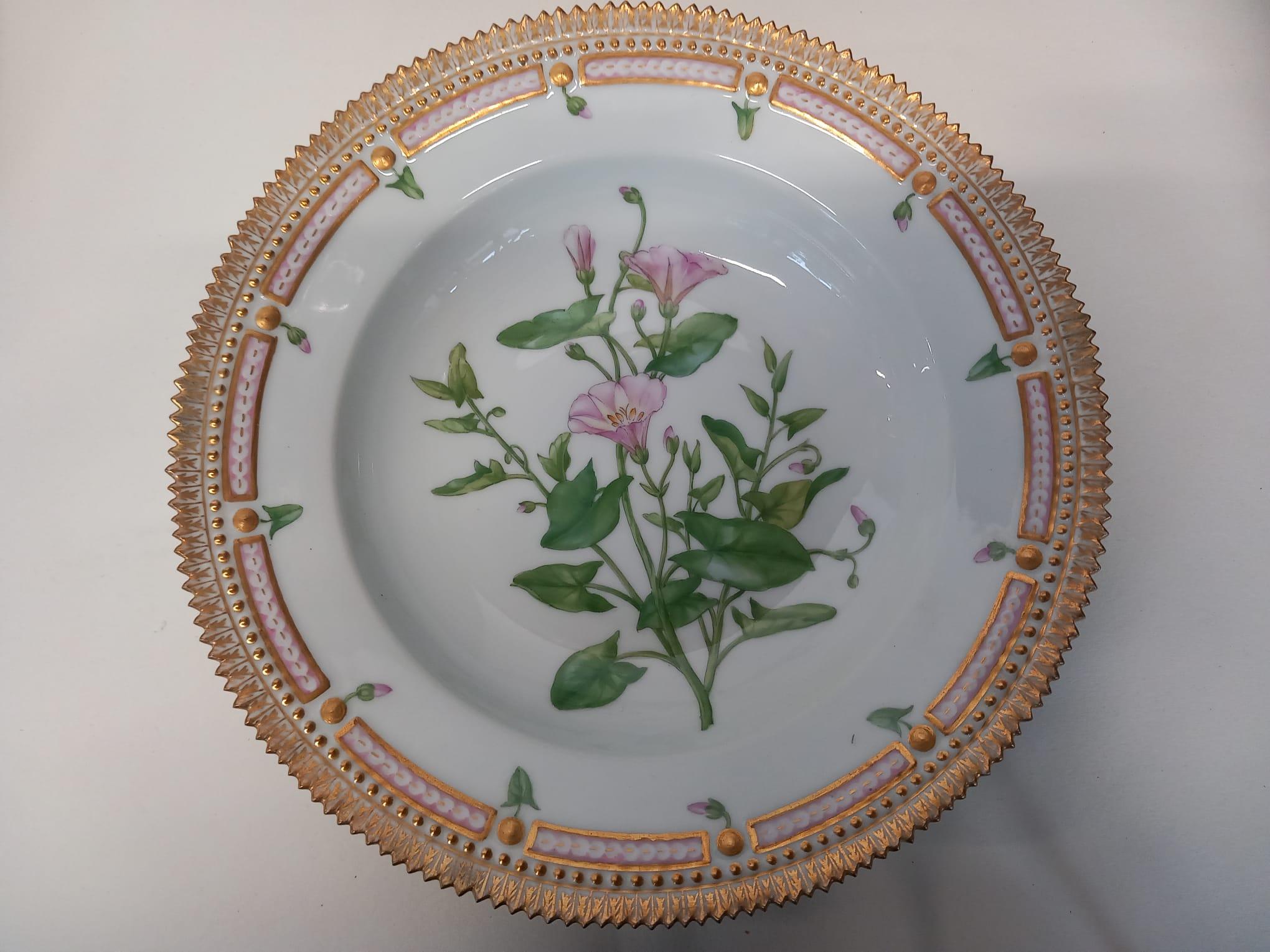 20th Century A wonderful set of six Flora Danica hand painted plates (4 dinner & 2 soup) For Sale