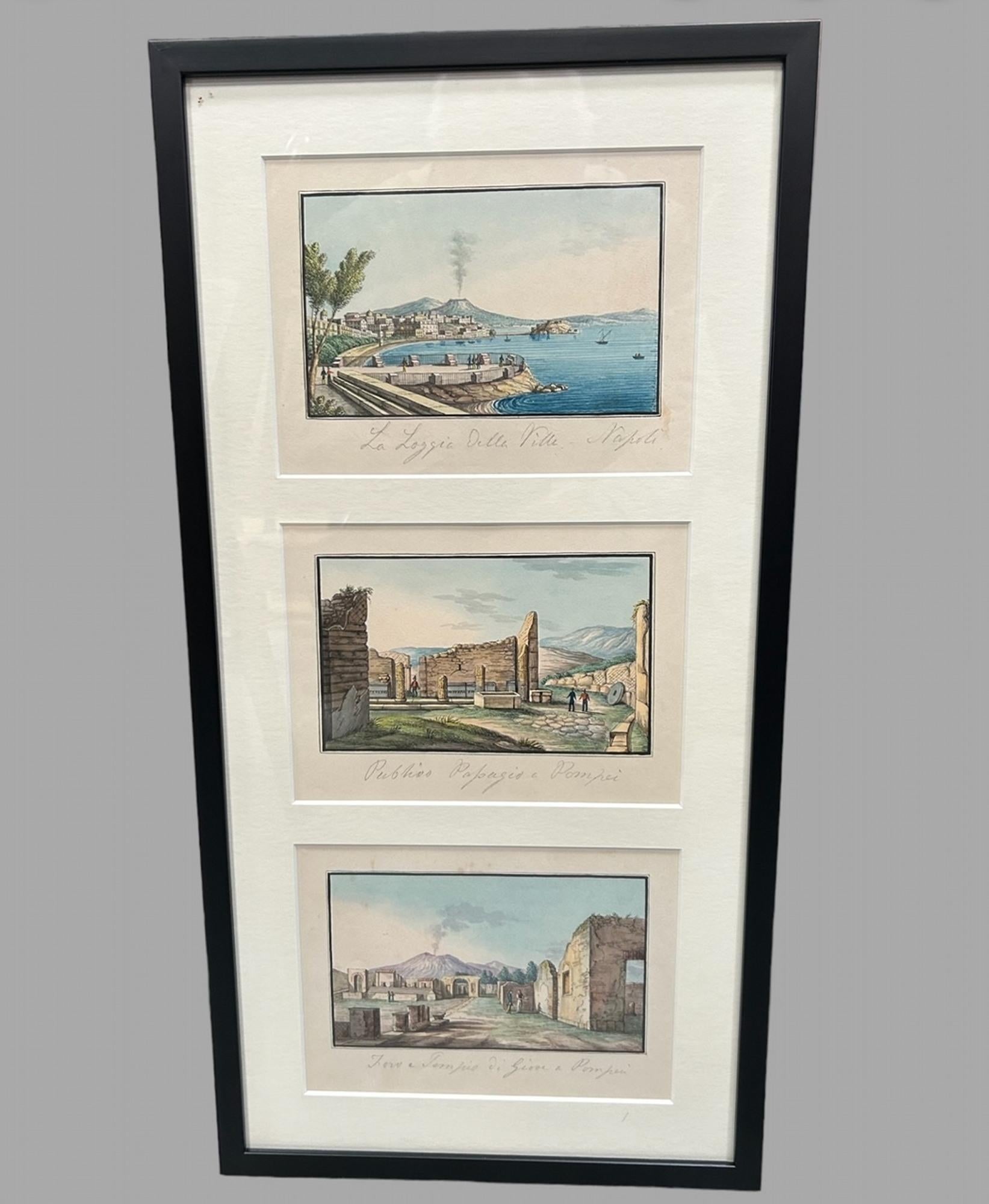 Painted A Wonderful Set of Six Intricate Italian Gouache's of Landmarks For Sale