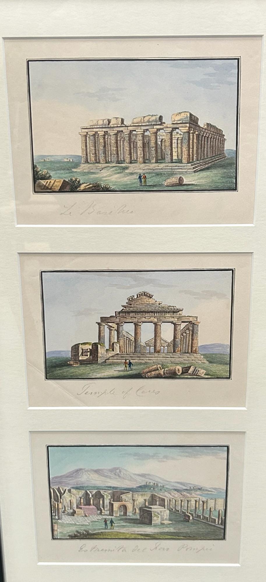 A Wonderful Set of Six Intricate Italian Gouache's of Landmarks For Sale 1